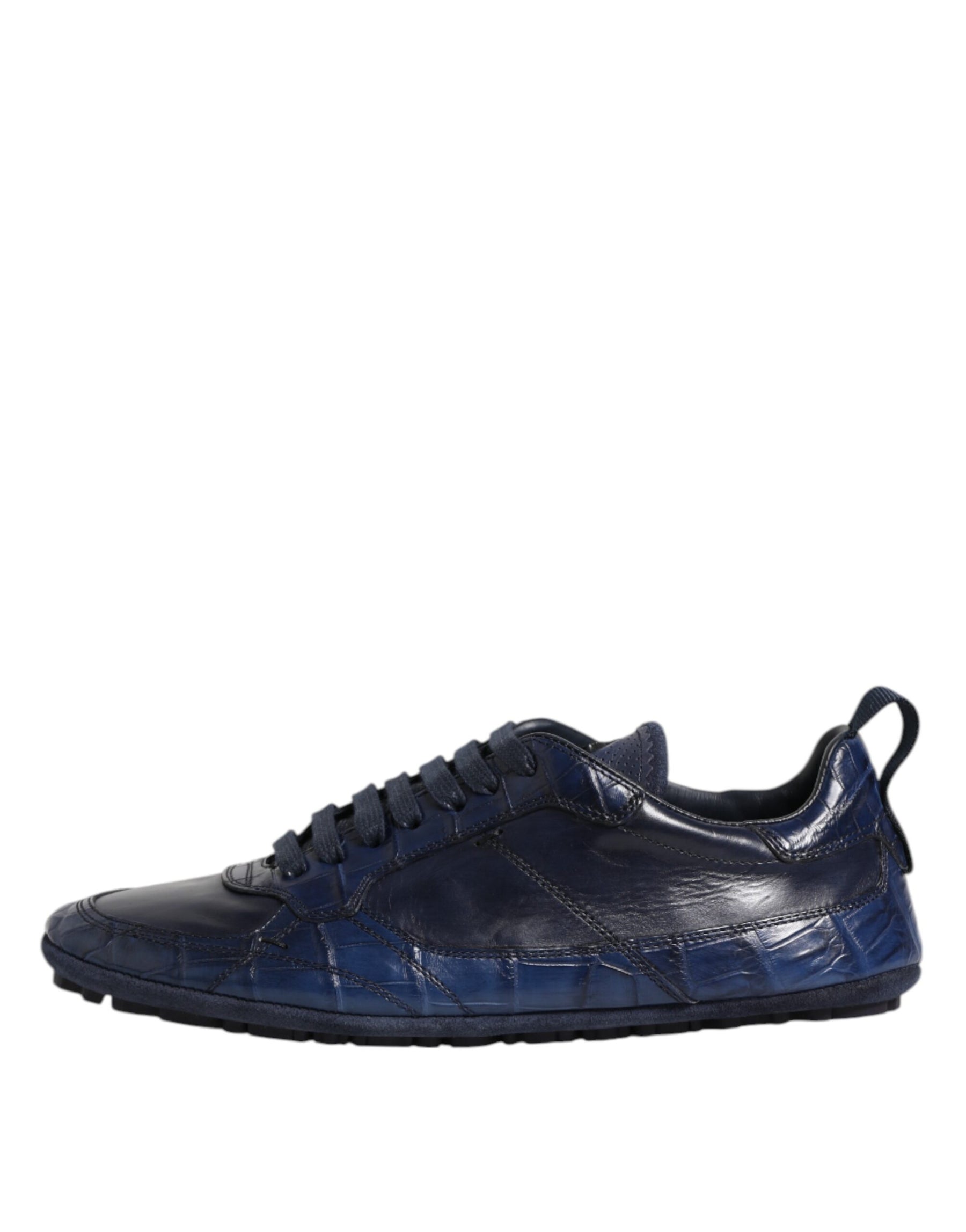 Dolce & Gabbana Dark Blue Leather Low Top Men Sneakers Shoes | Regal Royce