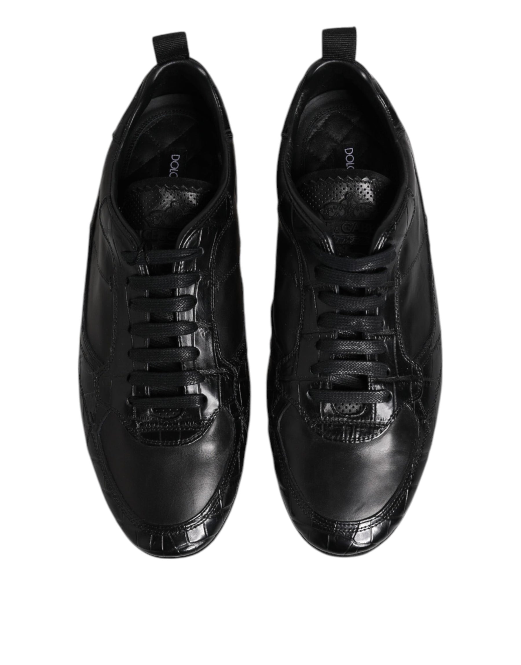 Dolce & Gabbana Black Exotic Leather Low Top Sneakers Shoes | Regal Royce