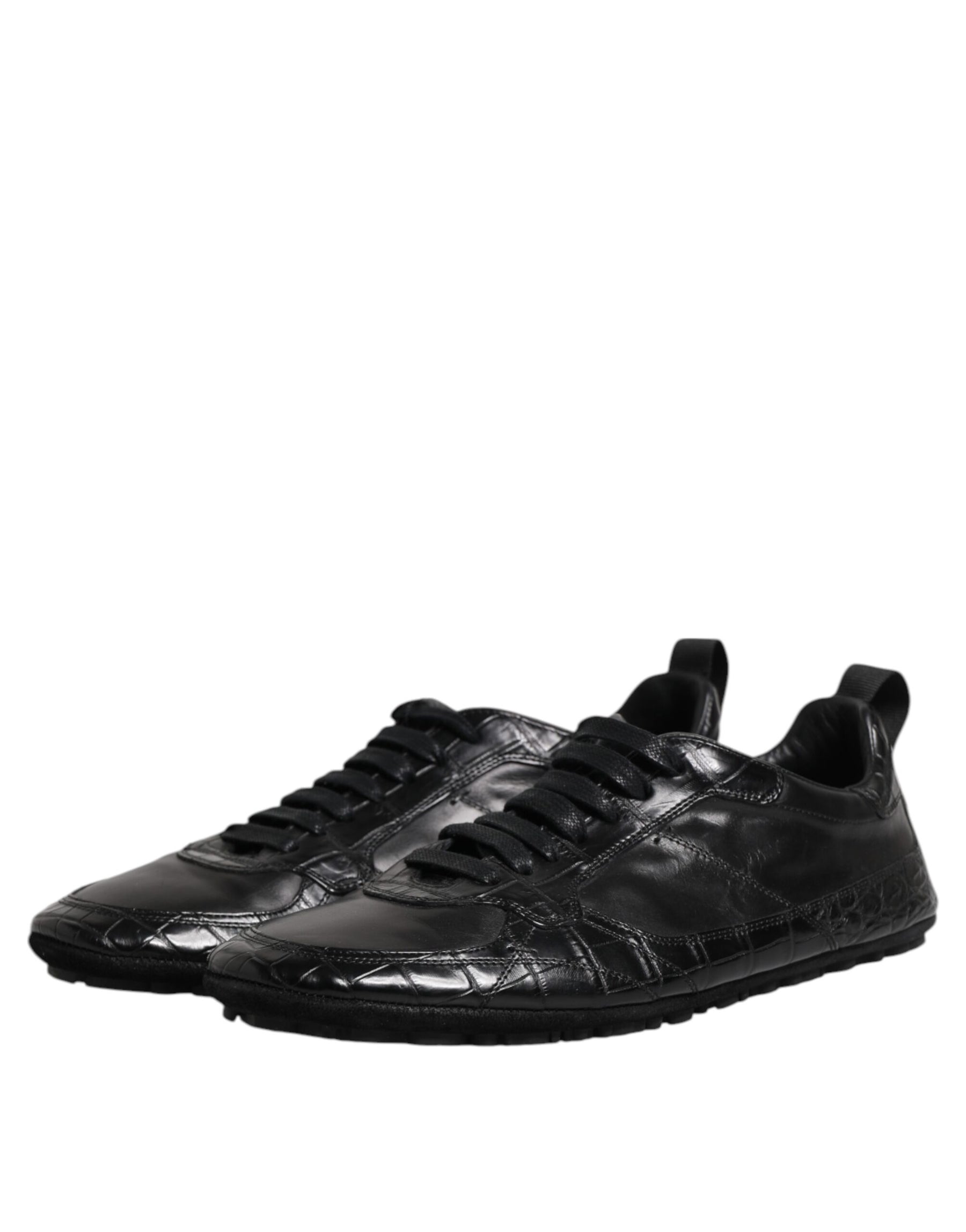 Dolce & Gabbana Black Exotic Leather Low Top Sneakers Shoes | Regal Royce