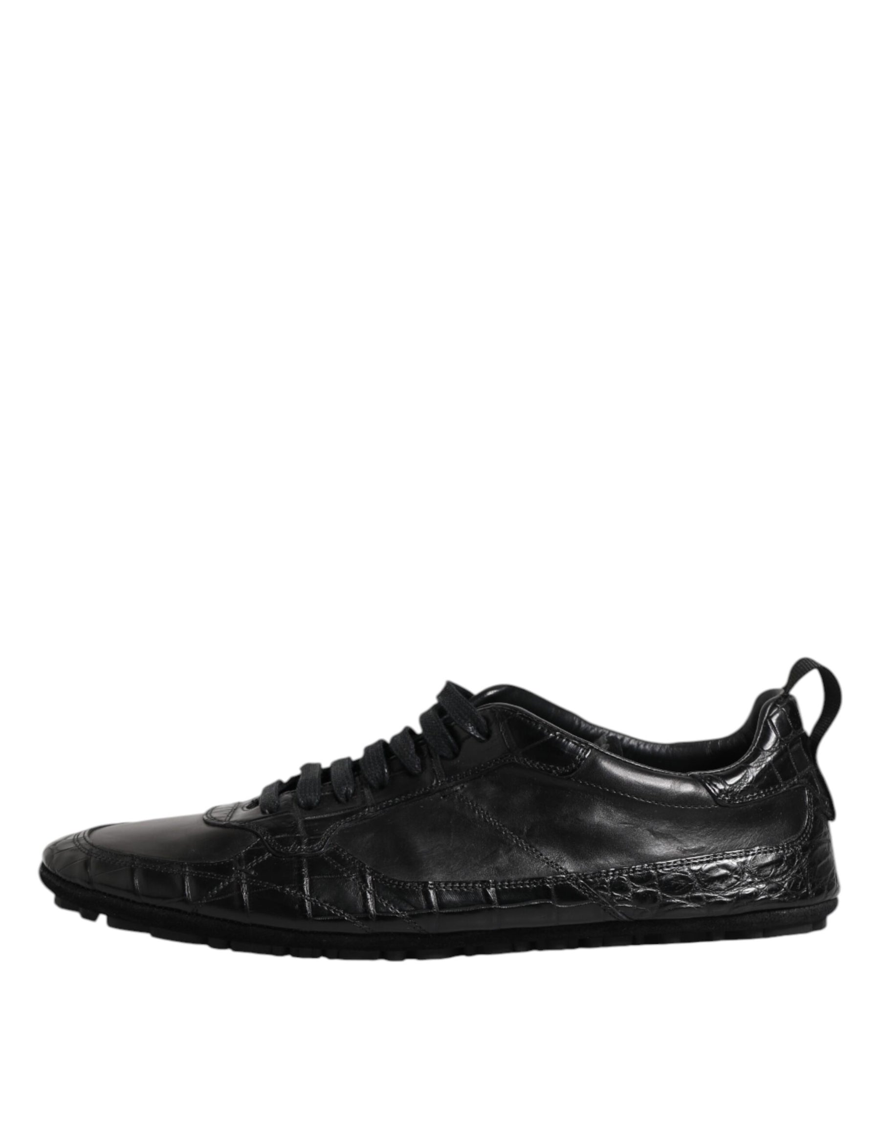 Dolce & Gabbana Black Exotic Leather Low Top Sneakers Shoes | Regal Royce