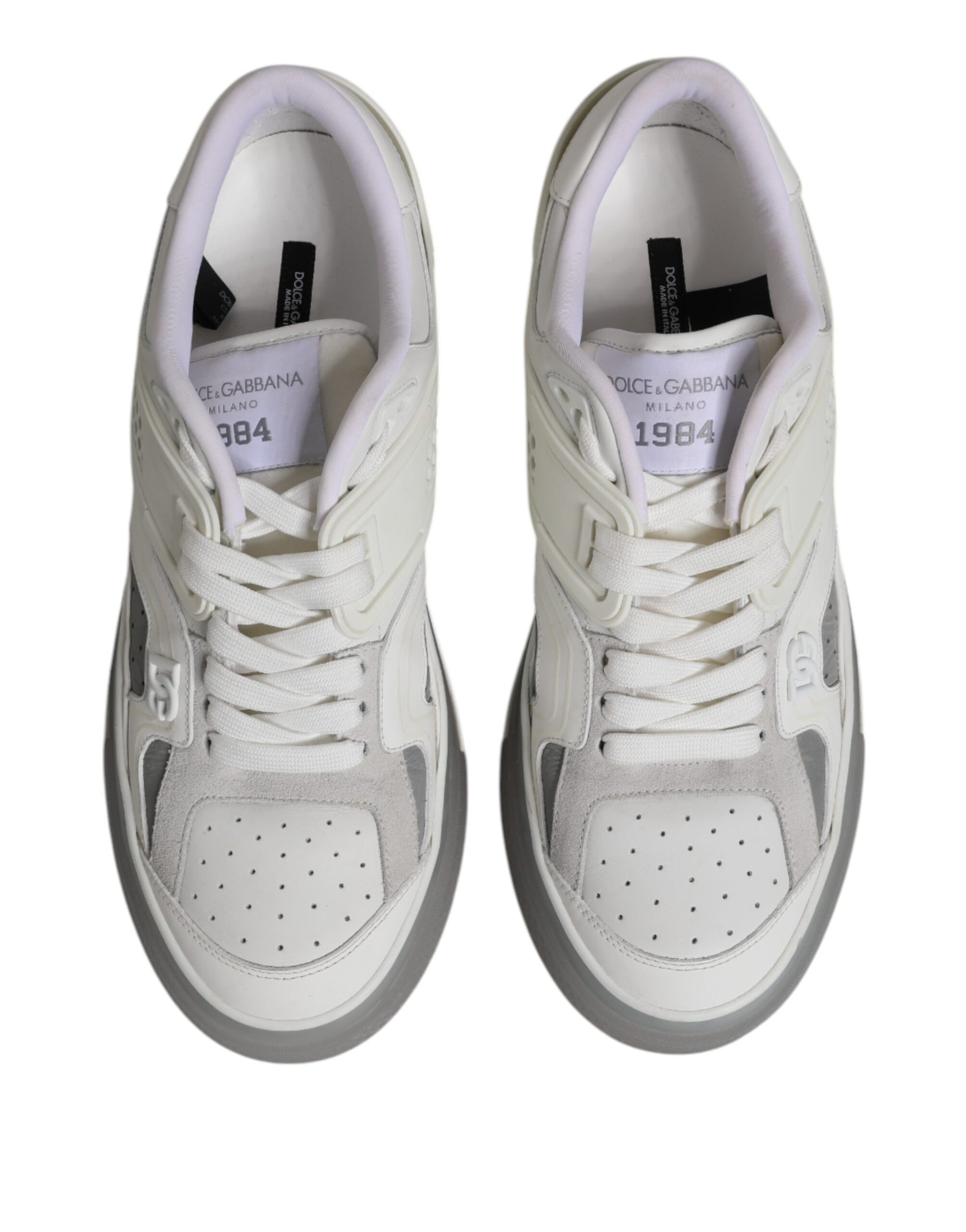Dolce & Gabbana White Low Top DG Embossed Men Sneakers Shoes | Regal Royce