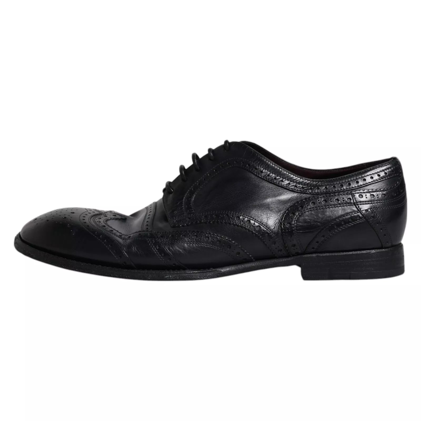 Dolce & Gabbana Dark Blue Leather Derby Wingtip Formal Shoes | Regal Royce