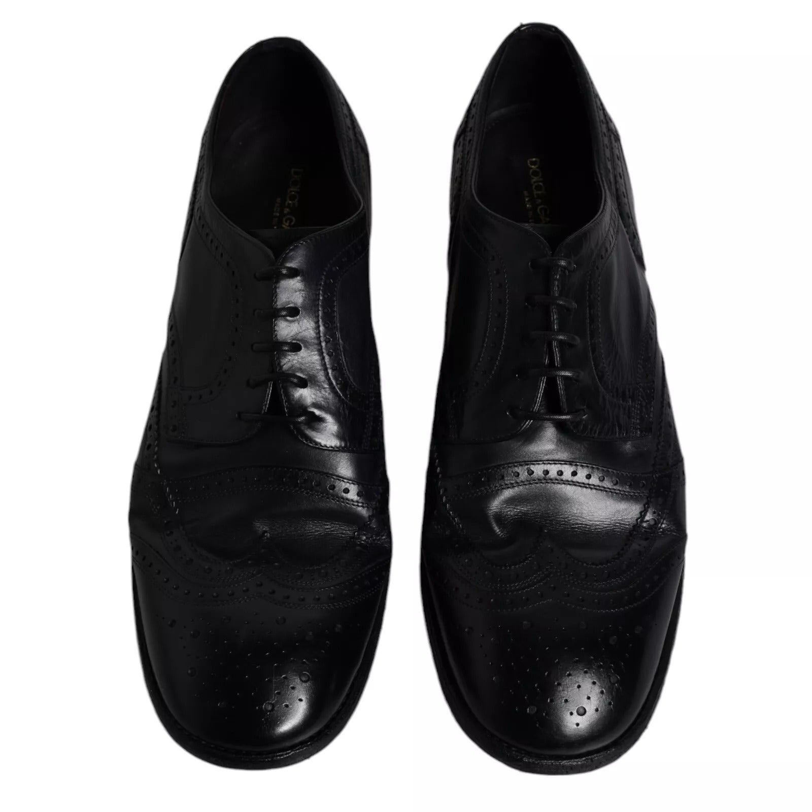 Dolce & Gabbana Dark Blue Leather Derby Wingtip Formal Shoes | Regal Royce