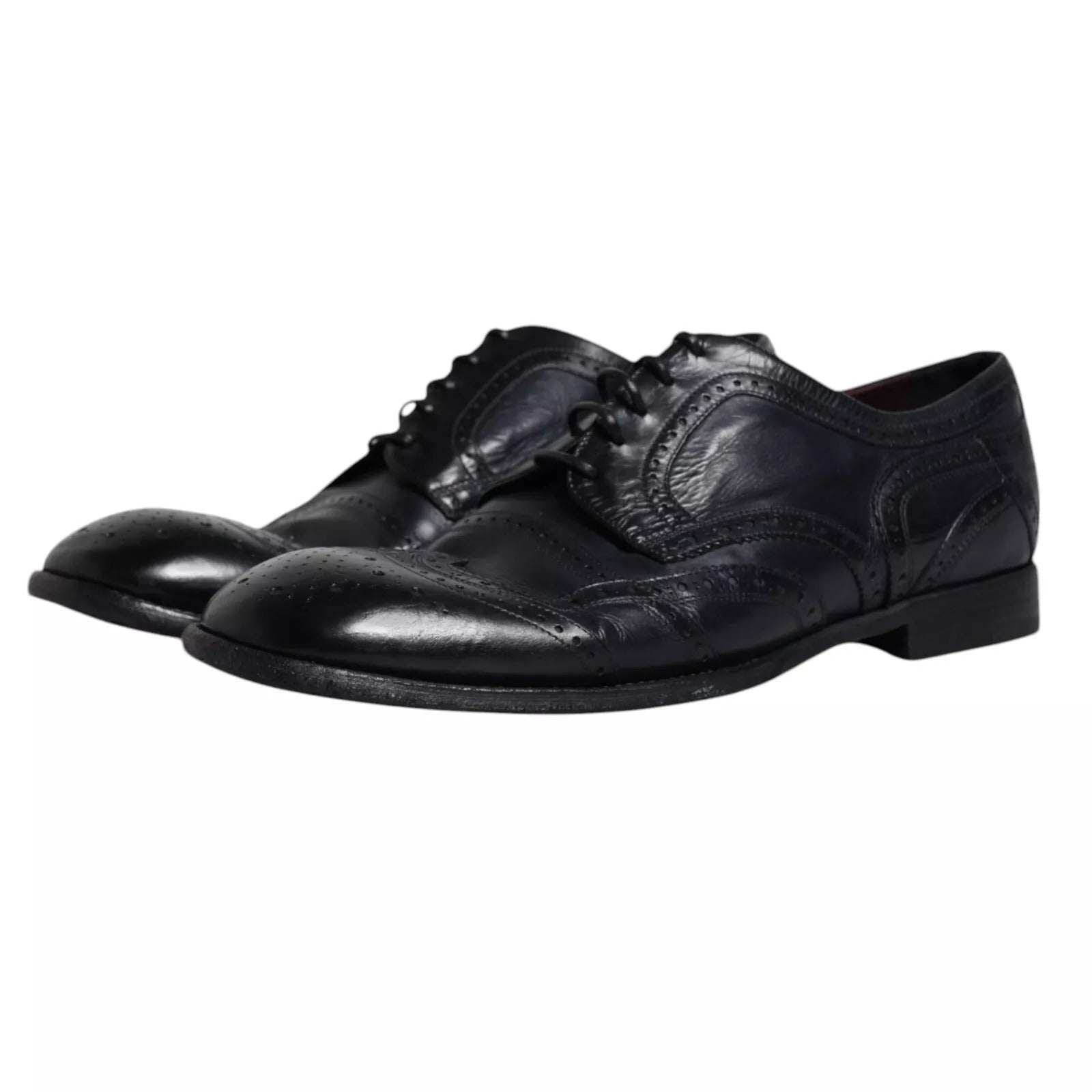 Dolce & Gabbana Dark Blue Leather Derby Wingtip Formal Shoes | Regal Royce