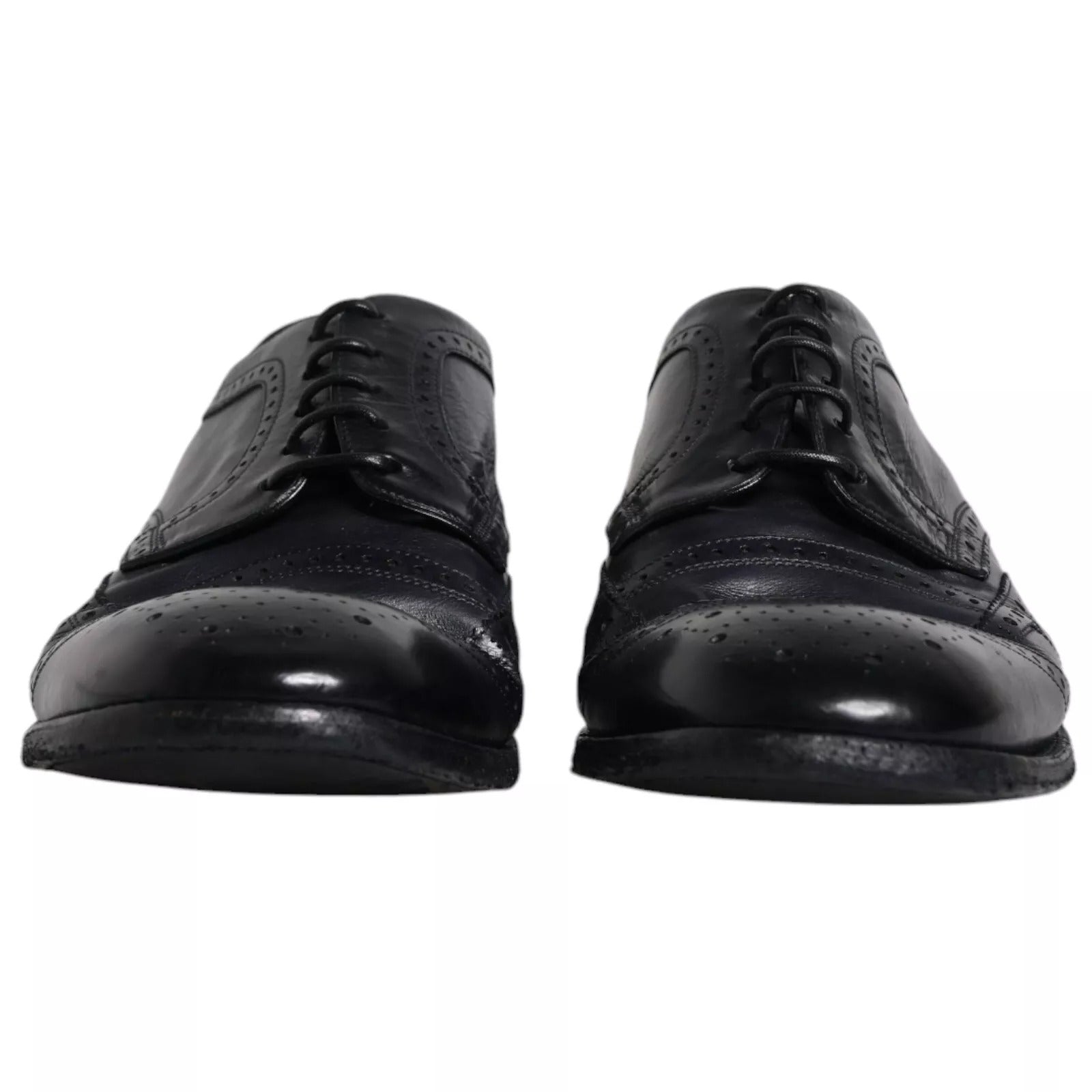 Dolce & Gabbana Dark Blue Leather Derby Wingtip Formal Shoes | Regal Royce