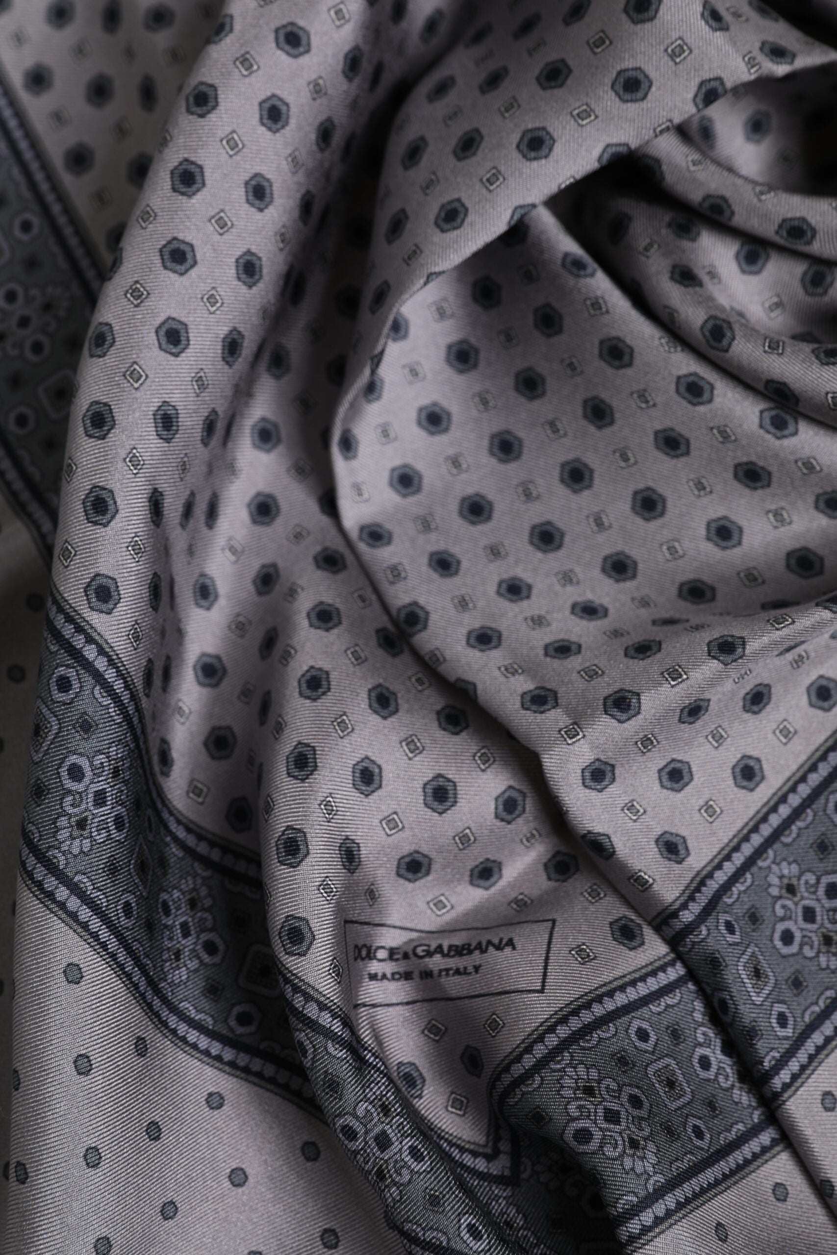 Dolce & Gabbana Gray Polka Dot Silk Square Men Foulard Scarf | Regal Royce