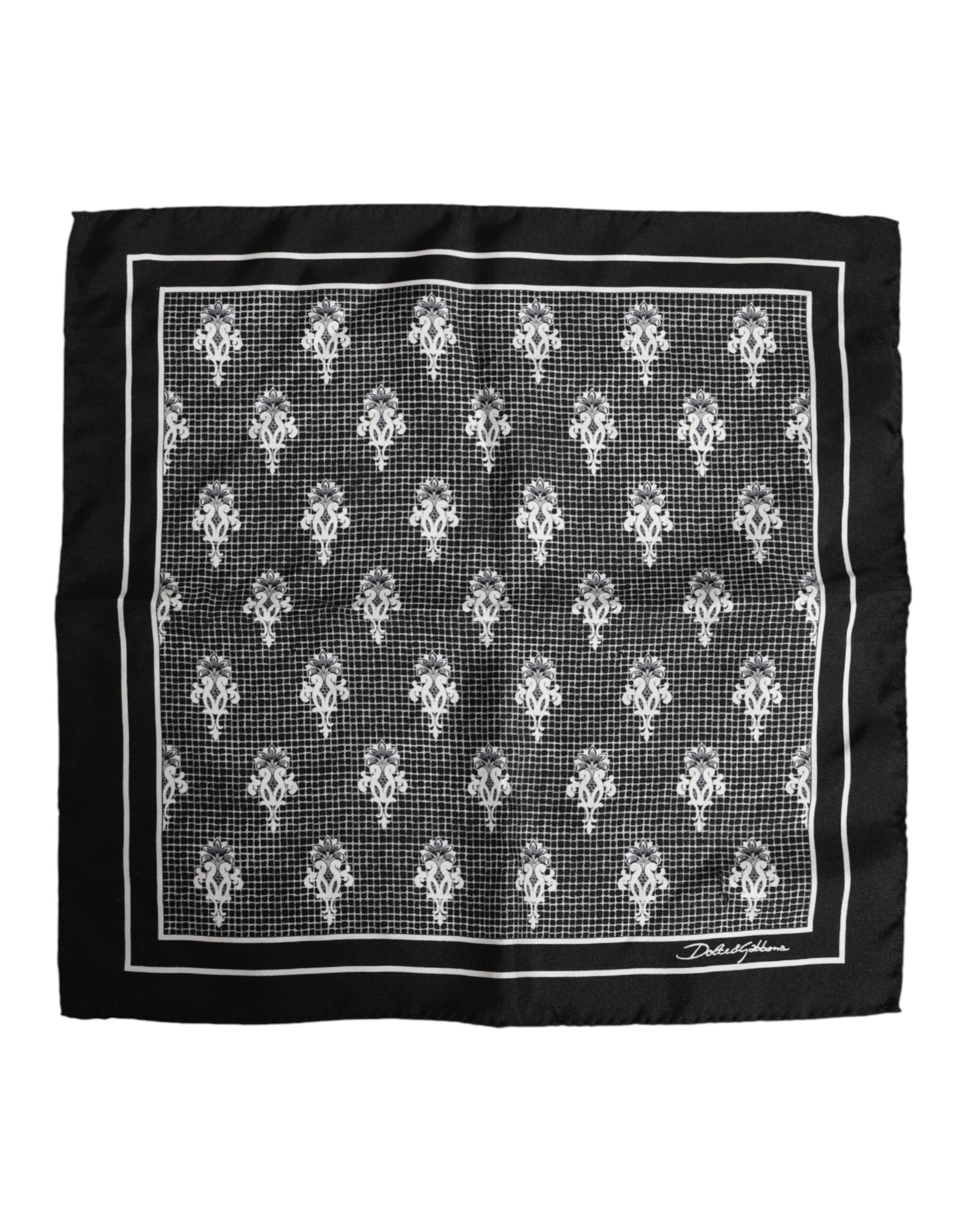 Dolce & Gabbana Black White Printed Square Foulard Scarf | Regal Royce