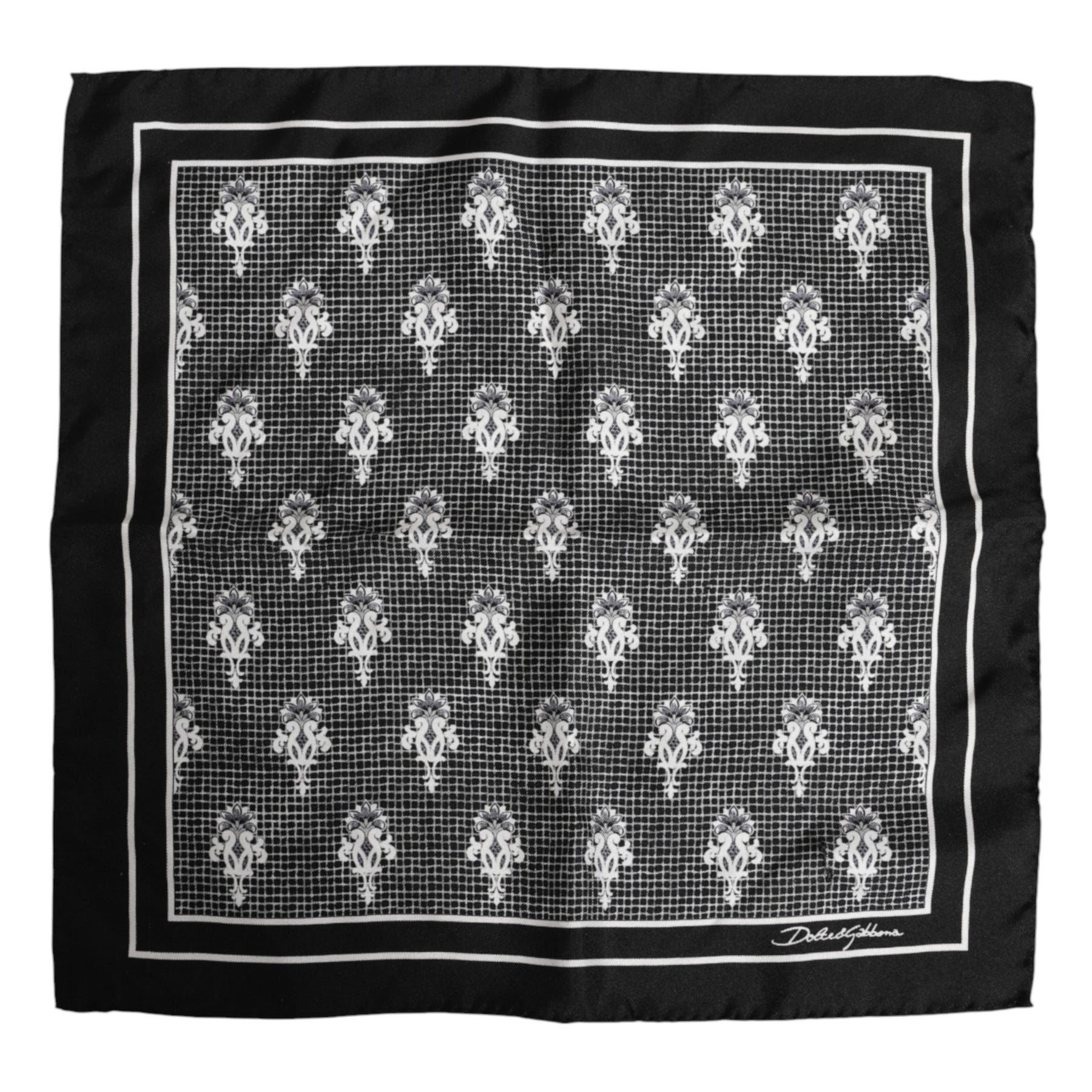 Dolce & Gabbana Black White Printed Square Foulard Scarf | Regal Royce