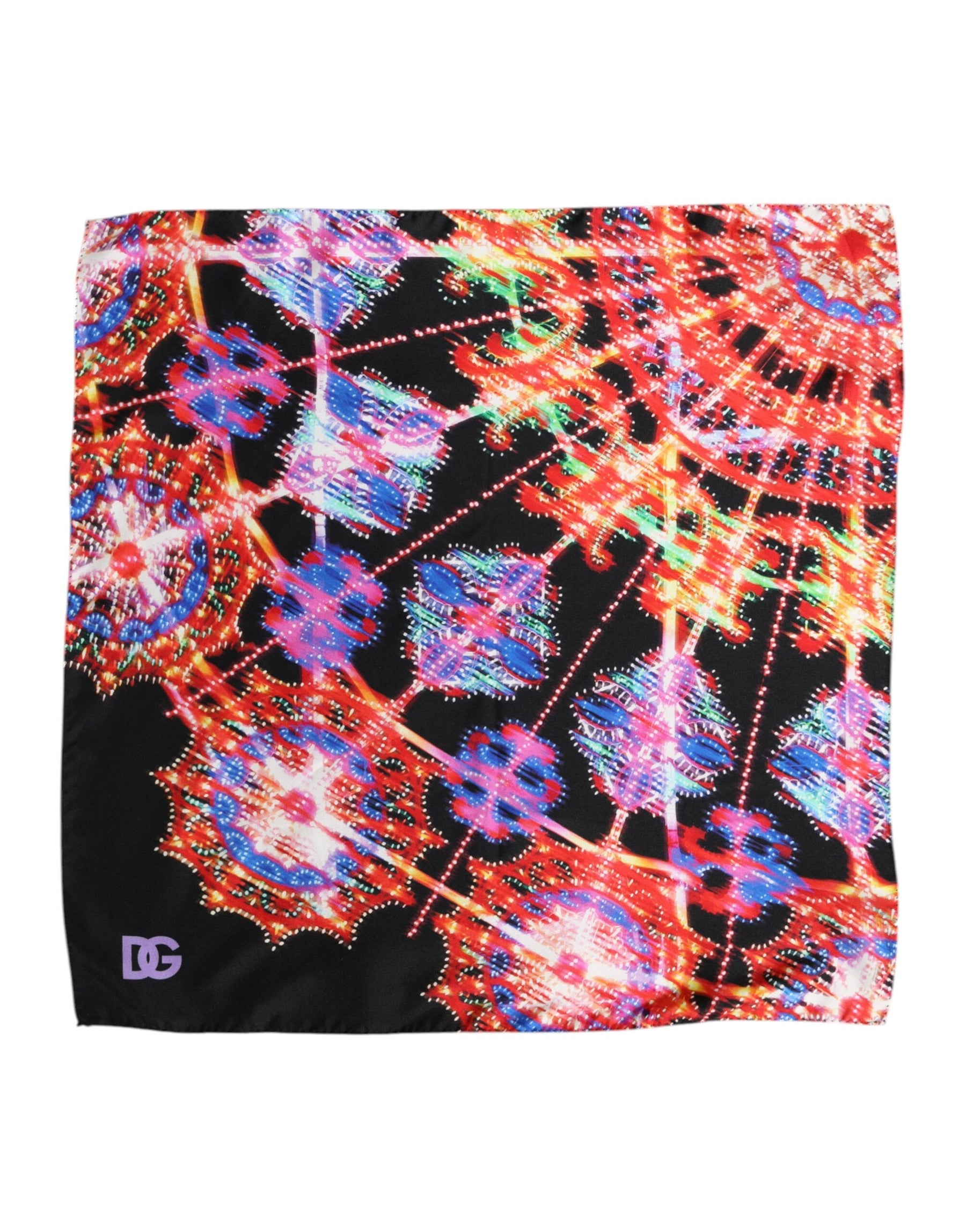 Dolce & Gabbana Black Multicolor Print Square Foulard Scarf | Regal Royce