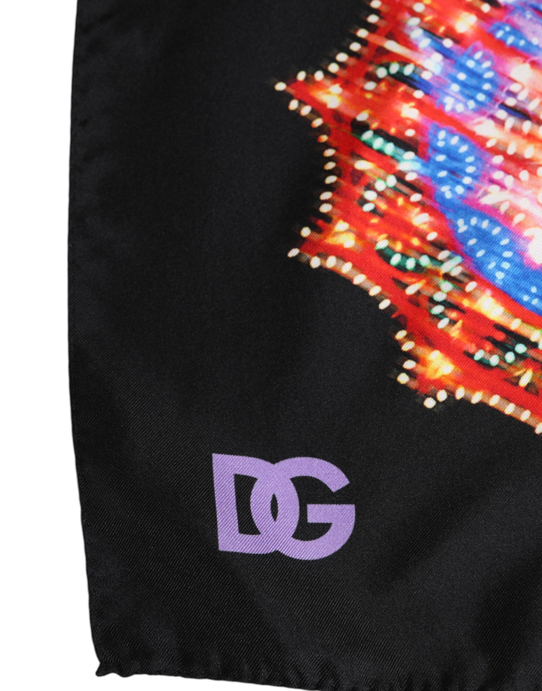 Dolce & Gabbana Black Multicolor Print Square Foulard Scarf | Regal Royce