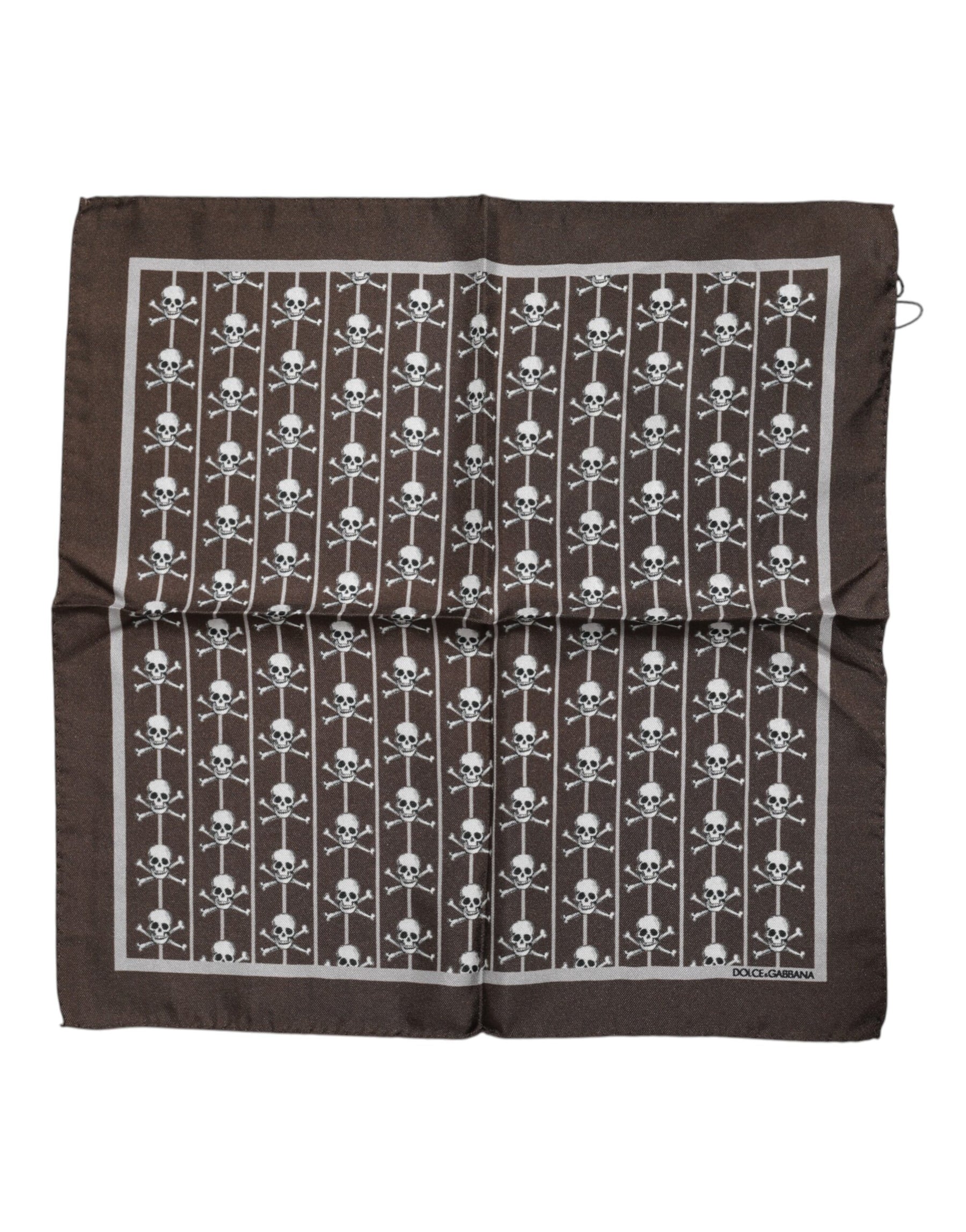 Dolce & Gabbana Brown Skull Silk Square Men Foulard Scarf | Regal Royce