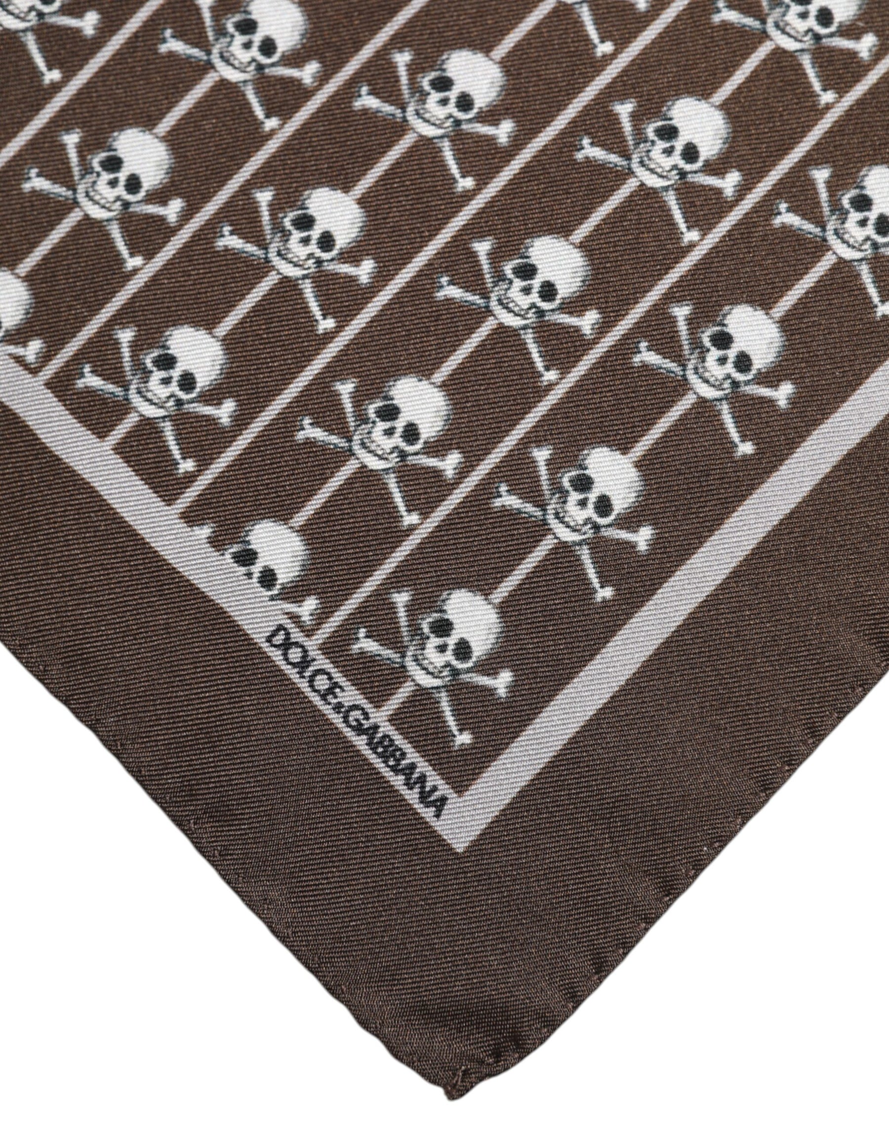 Dolce & Gabbana Brown Skull Silk Square Men Foulard Scarf | Regal Royce