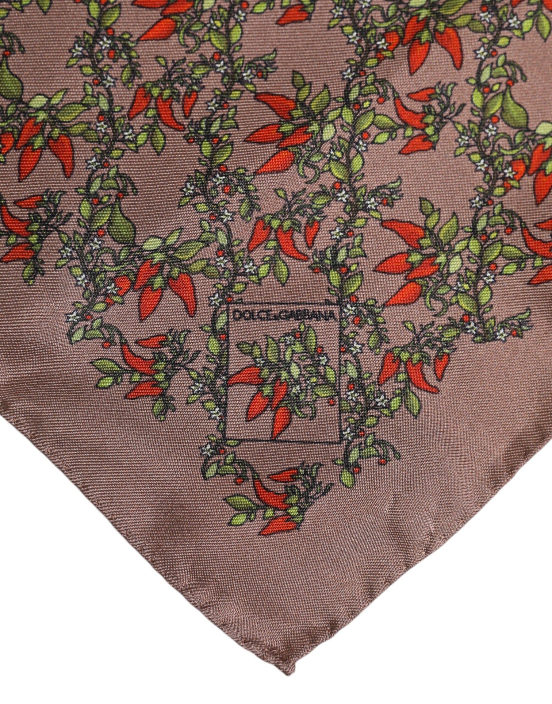 Dolce & Gabbana Brown Chili Print Silk Square Foulard Scarf | Regal Royce