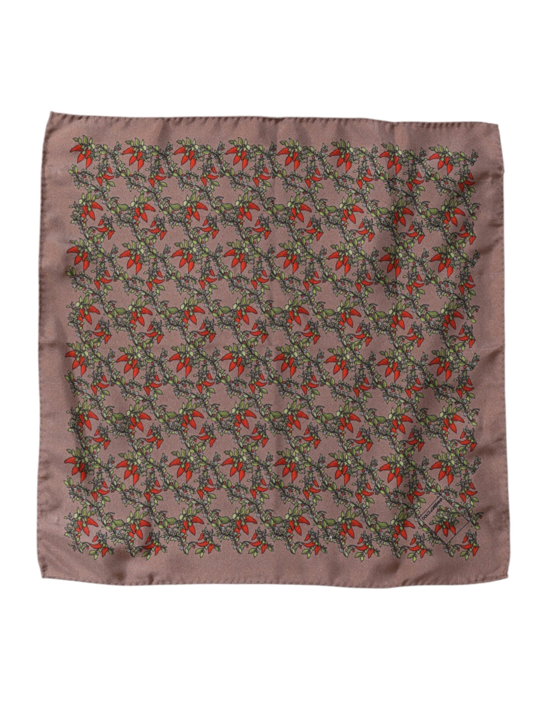 Dolce & Gabbana Brown Chilis Silk Square Men Foulard Scarf | Regal Royce