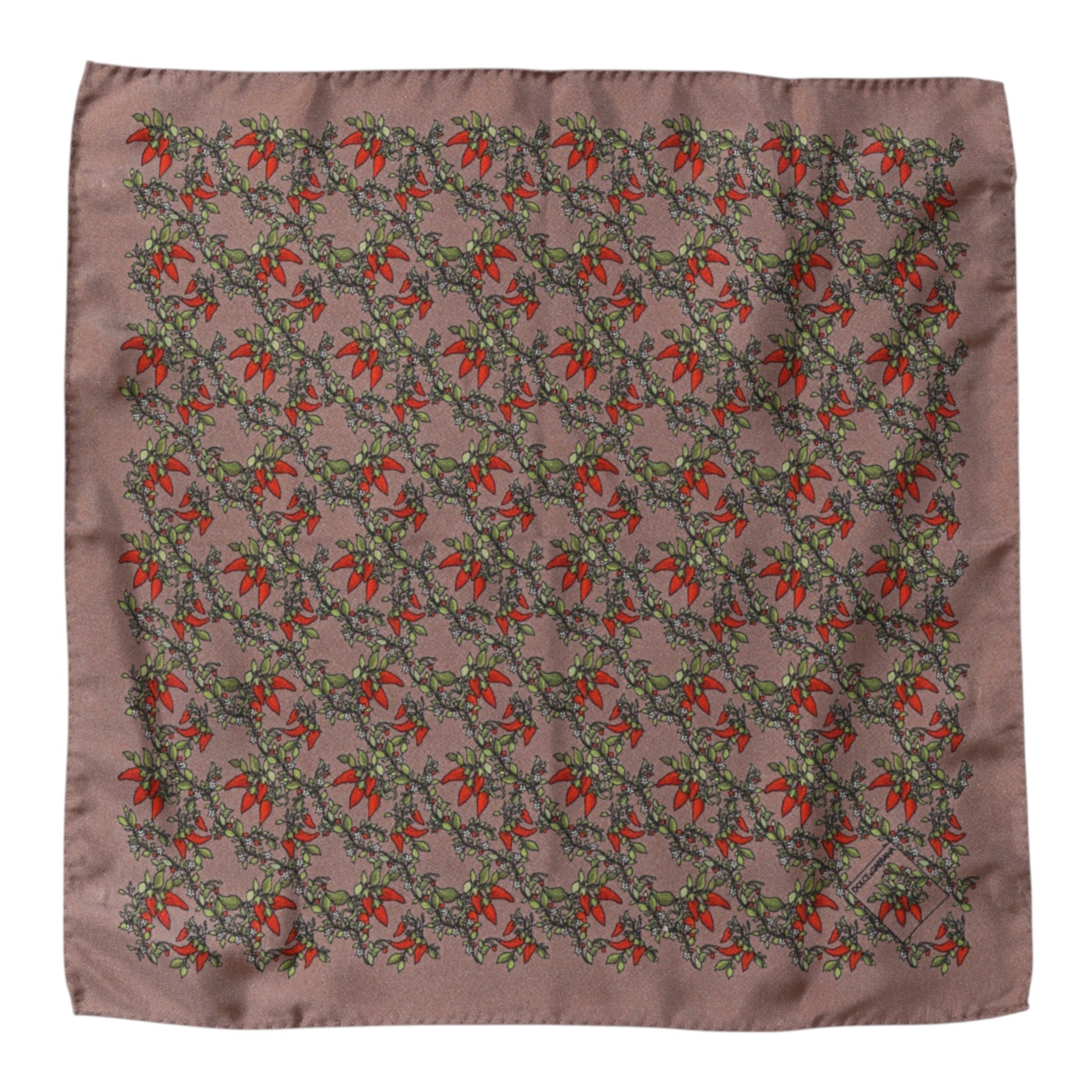 Dolce & Gabbana Brown Chilis Silk Square Men Foulard Scarf | Regal Royce