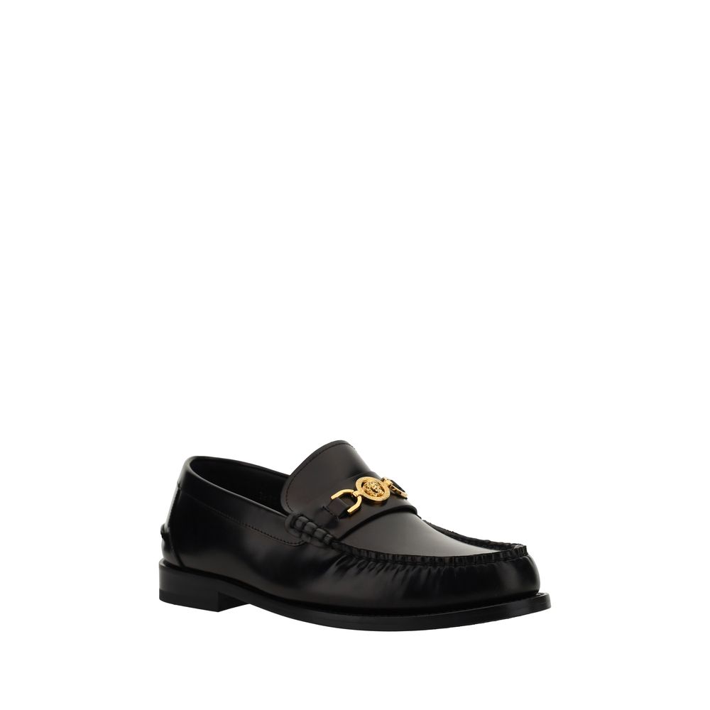 Versace Black Calf Leather Bos Taurus Slip-On Loafers | Regal Royce