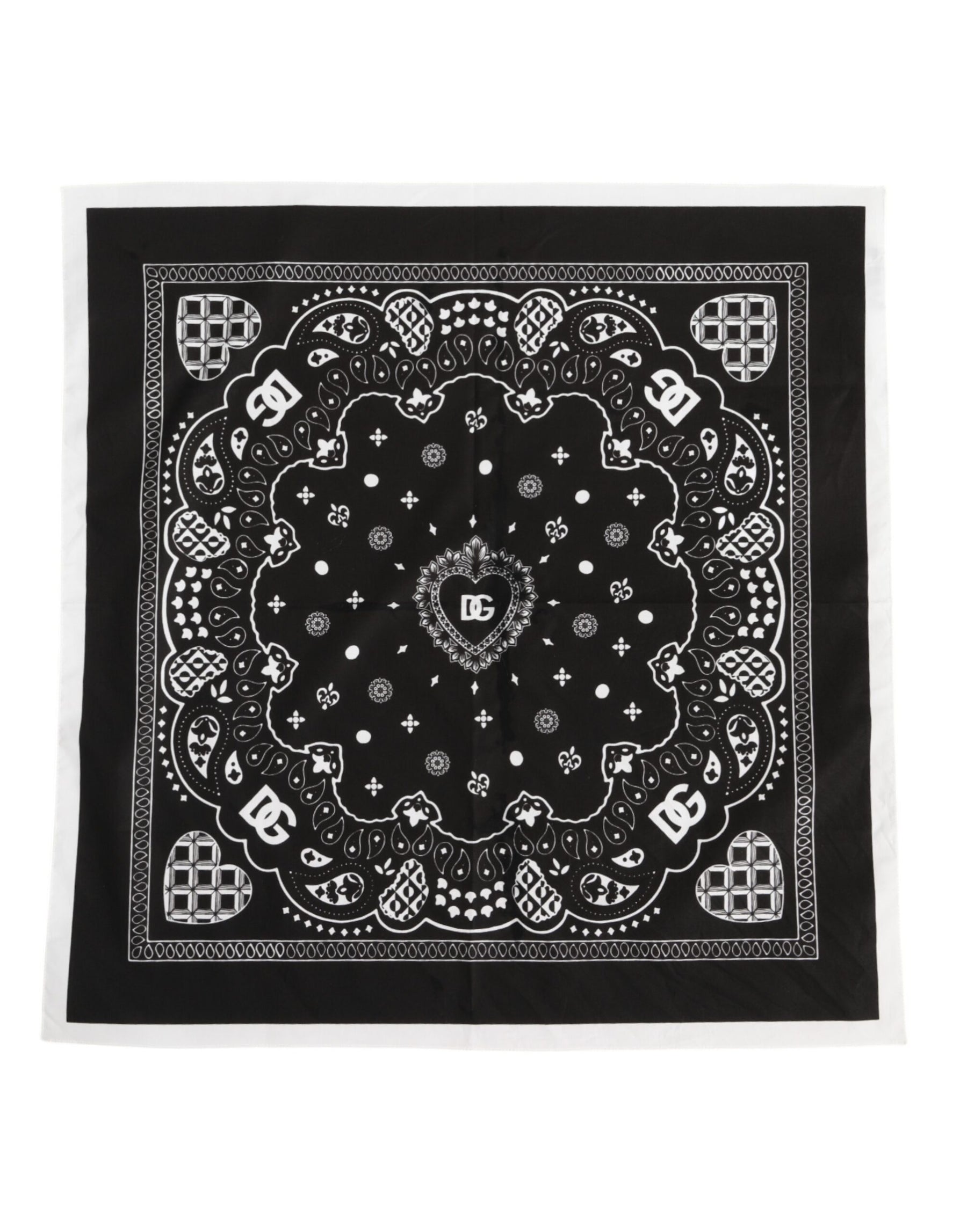 Dolce & Gabbana Black White Bandana Square Men Foulard Scarf | Regal Royce