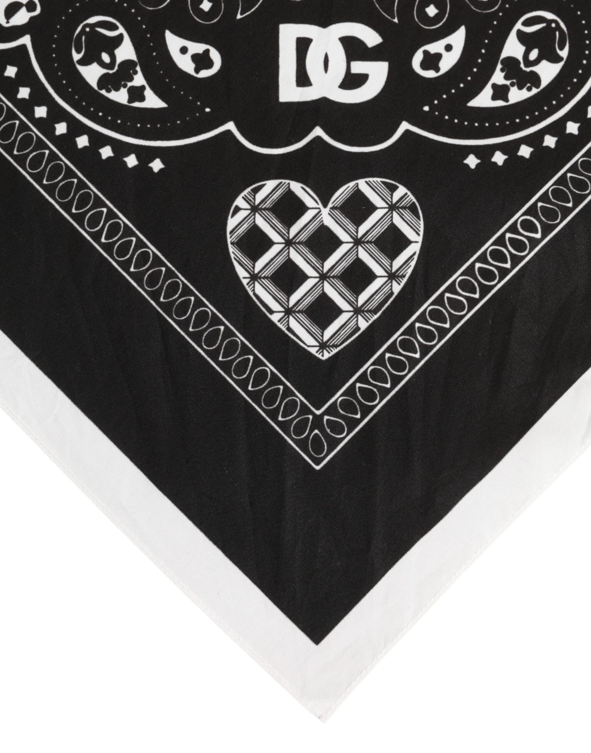 Dolce & Gabbana Black White Bandana Square Men Foulard Scarf