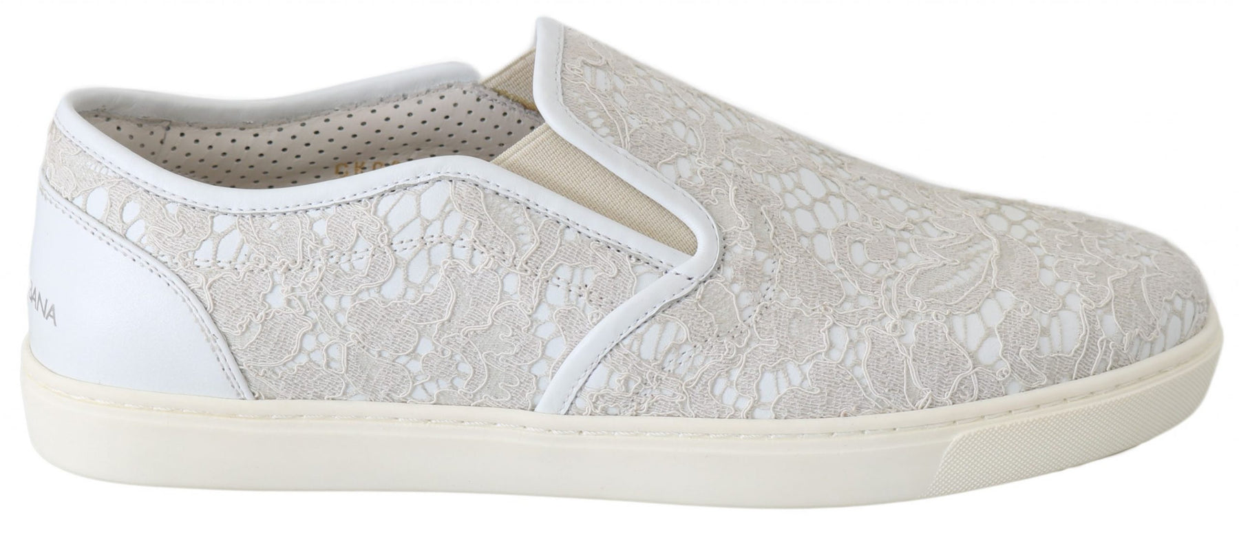 Dolce & Gabbana White Leather Lace Slip On Loafers Shoes | Regal Royce