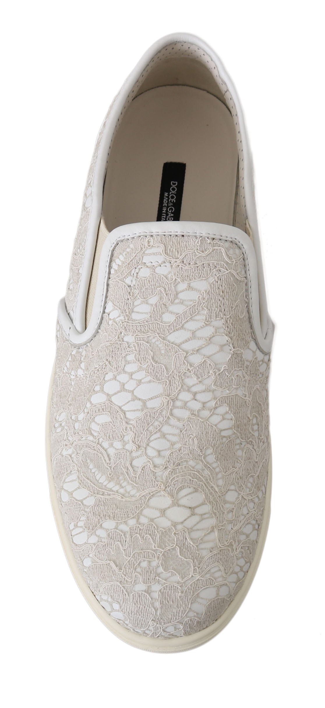 Dolce & Gabbana White Leather Lace Slip On Loafers Shoes | Regal Royce