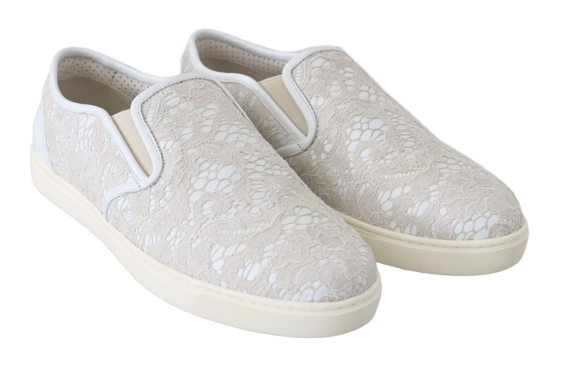 Dolce & Gabbana White Leather Lace Slip On Loafers Shoes | Regal Royce