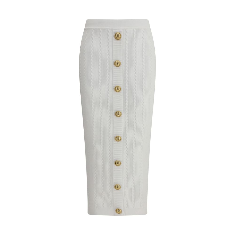 Balmain White Viscose Midi Skirt | Regal Royce