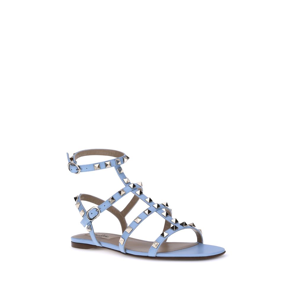 Valentino Garavani Light Blue Calf Leather Bos Taurus Flat Sandals | Regal Royce