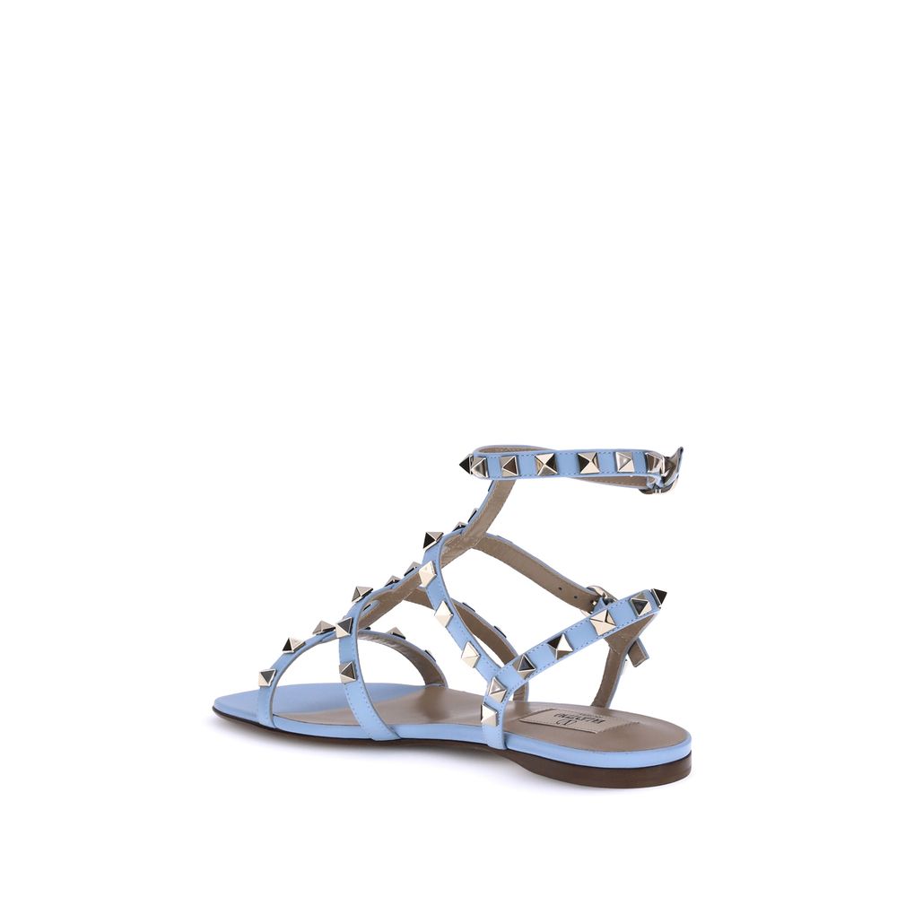 Valentino Garavani Light Blue Calf Leather Bos Taurus Flat Sandals | Regal Royce