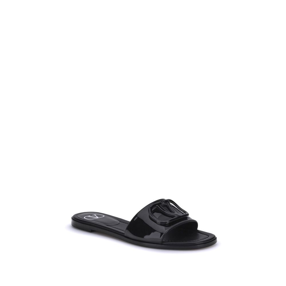 Valentino Garavani Black Calf Leather Bos Taurus Flat Sandals | Regal Royce