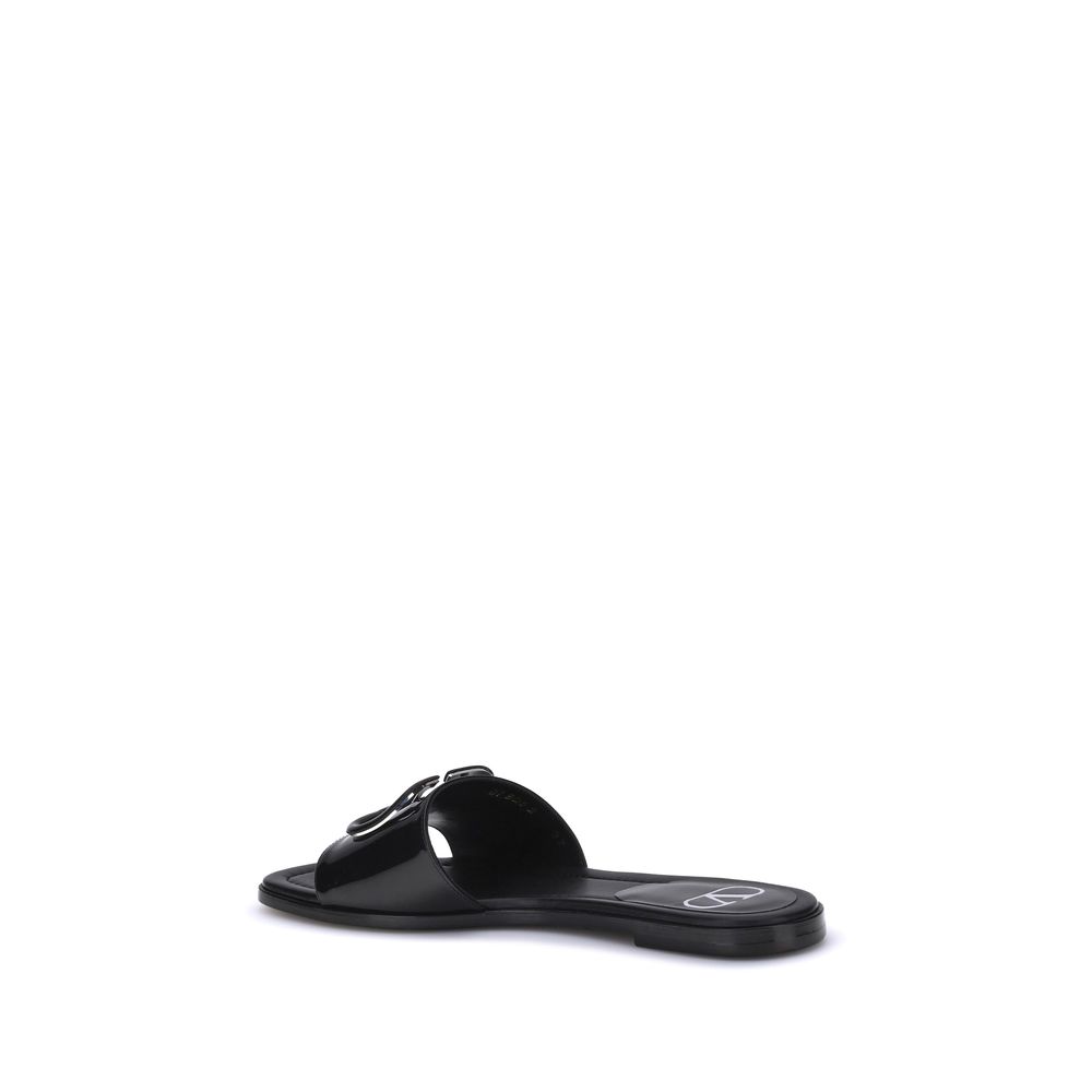 Valentino Garavani Black Calf Leather Bos Taurus Flat Sandals | Regal Royce