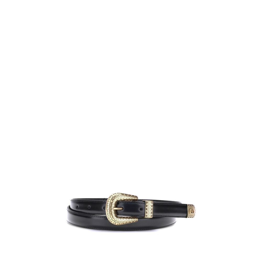 Valentino Garavani Black Calf Leather Bos Taurus Regular Belt | Regal Royce