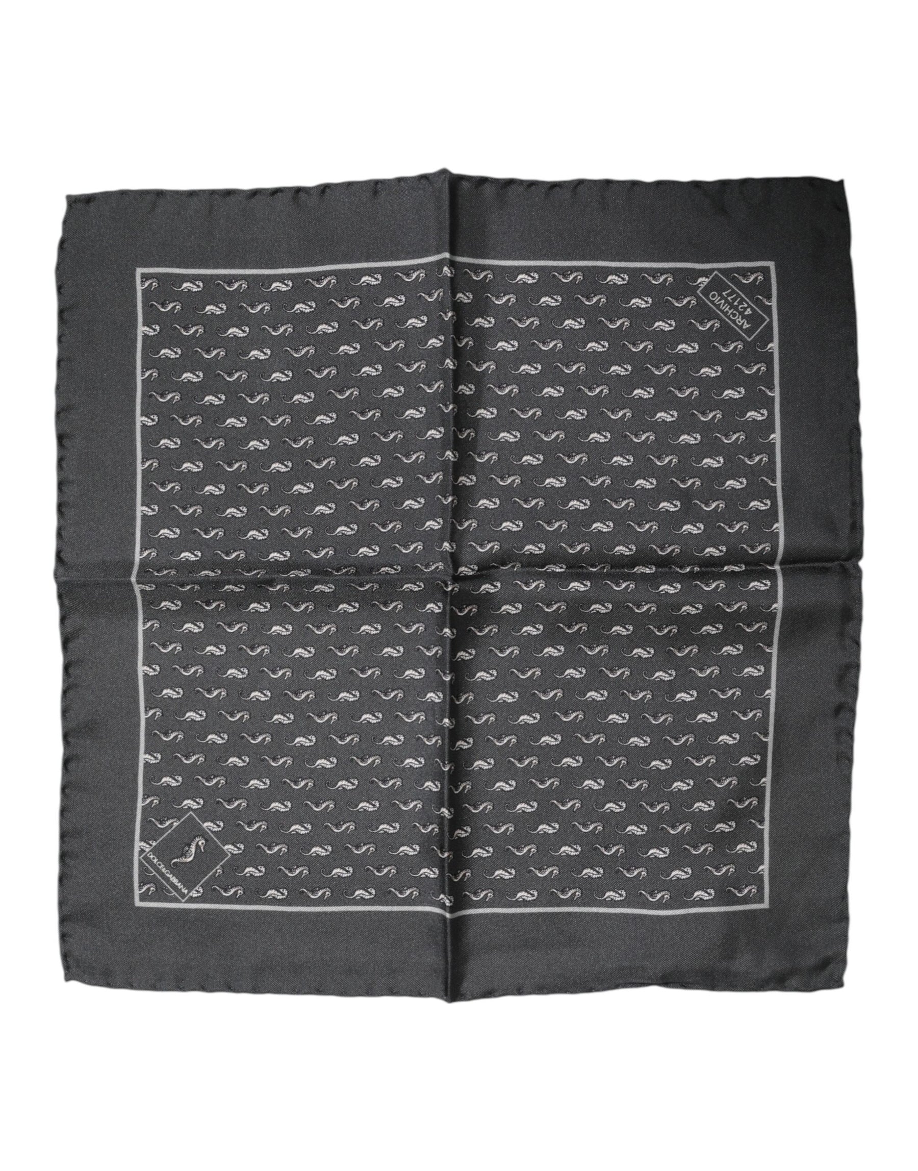 Dolce & Gabbana Black Fish Print Silk Square Men Foulard Scarf | Regal Royce