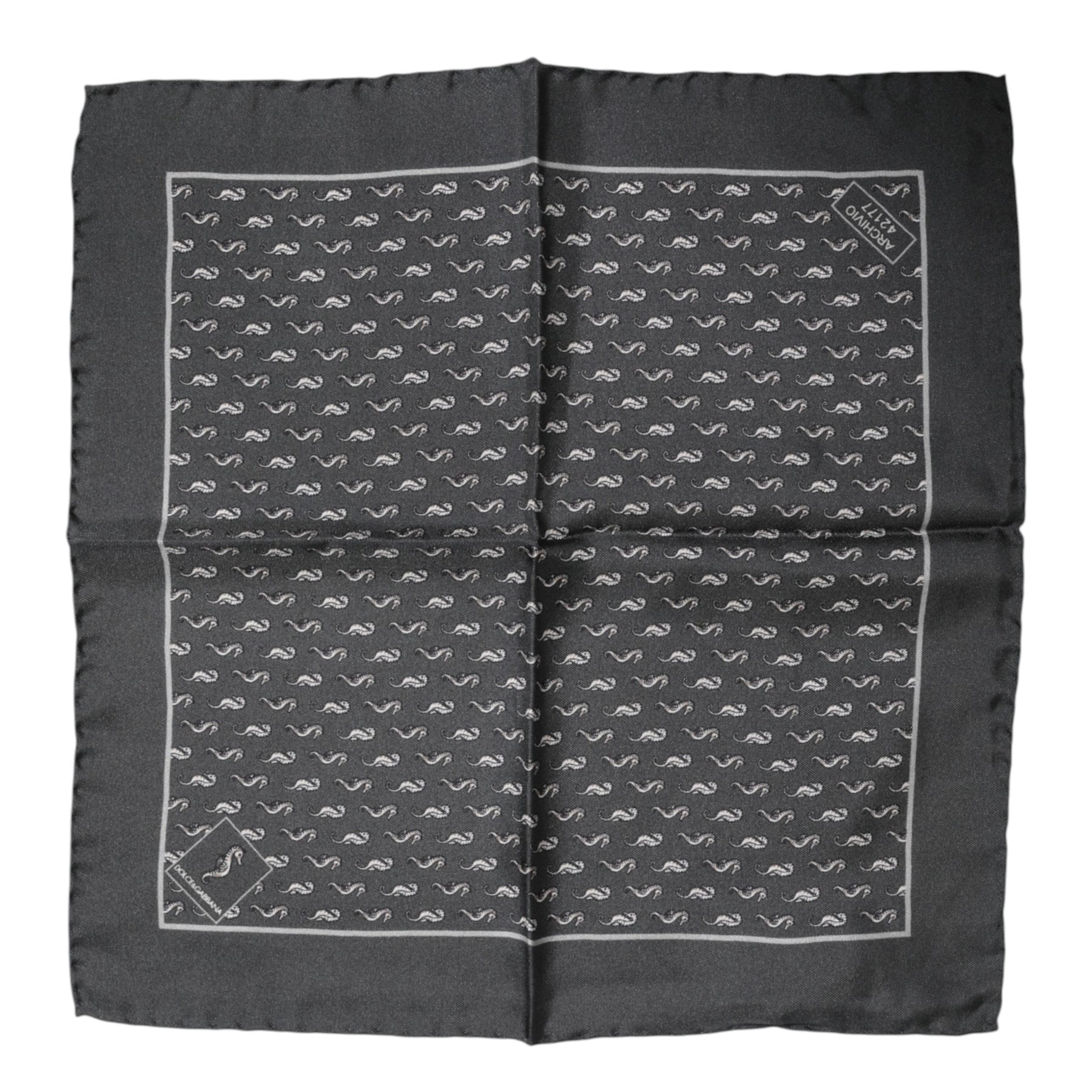 Dolce & Gabbana Black Fish Print Silk Square Men Foulard Scarf | Regal Royce