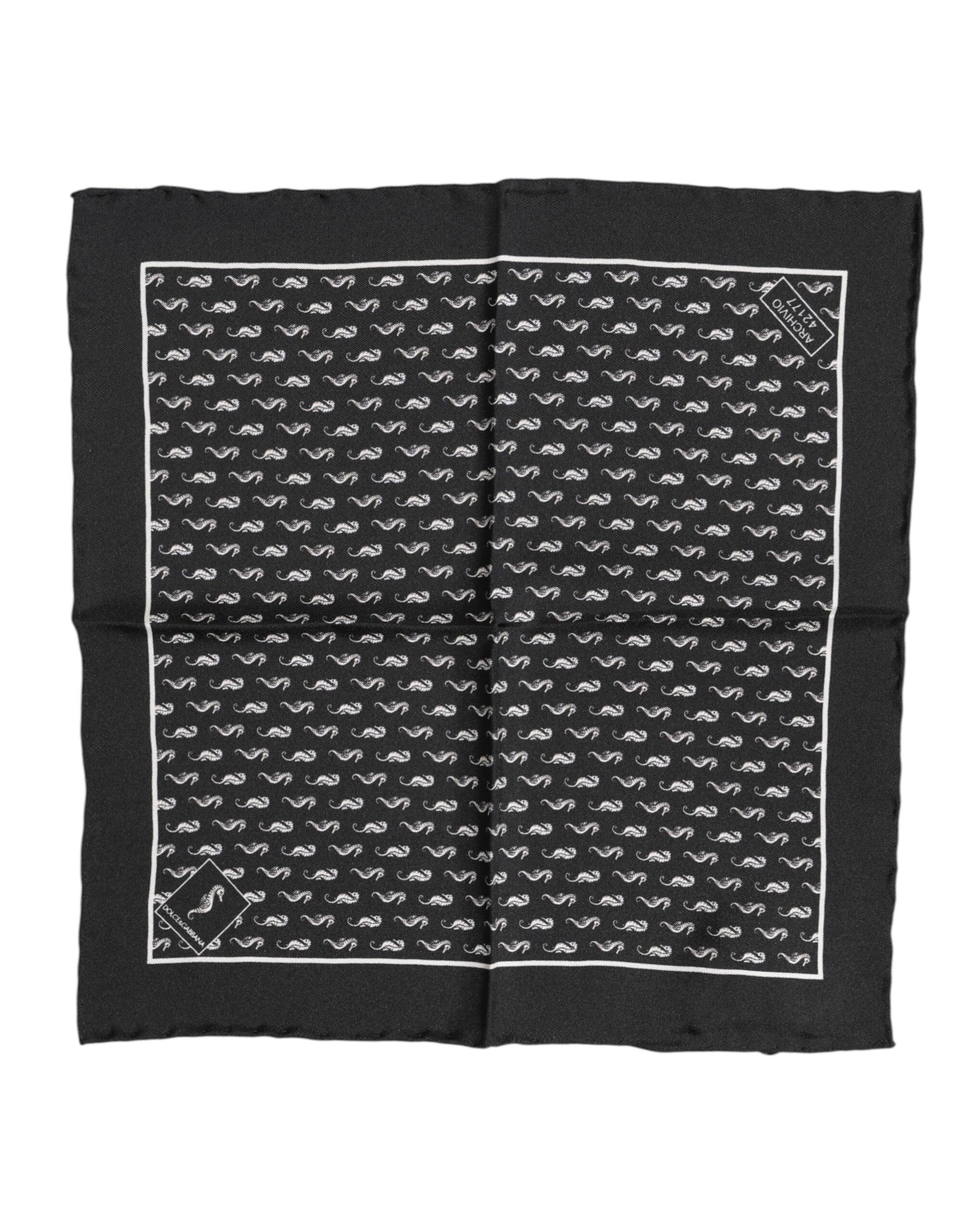 Dolce & Gabbana Black Sea Horse Silk Square Men Foulard Scarf | Regal Royce