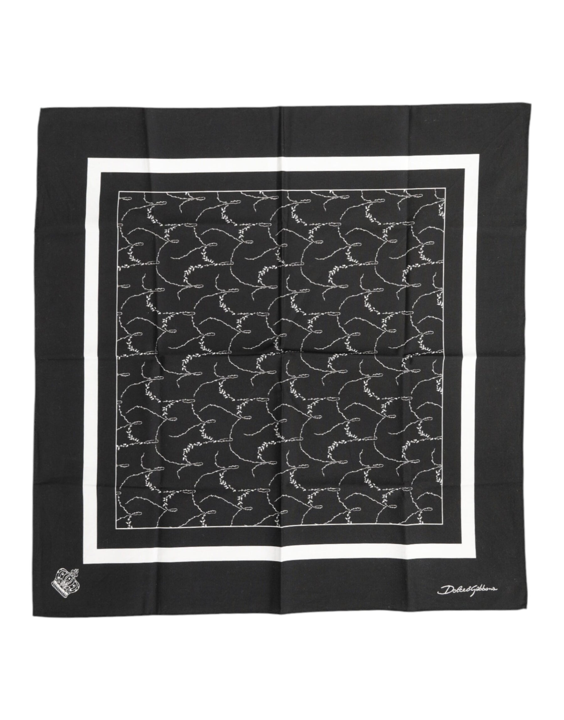 Dolce & Gabbana Black White Printed Square Men Foulard Scarf | Regal Royce