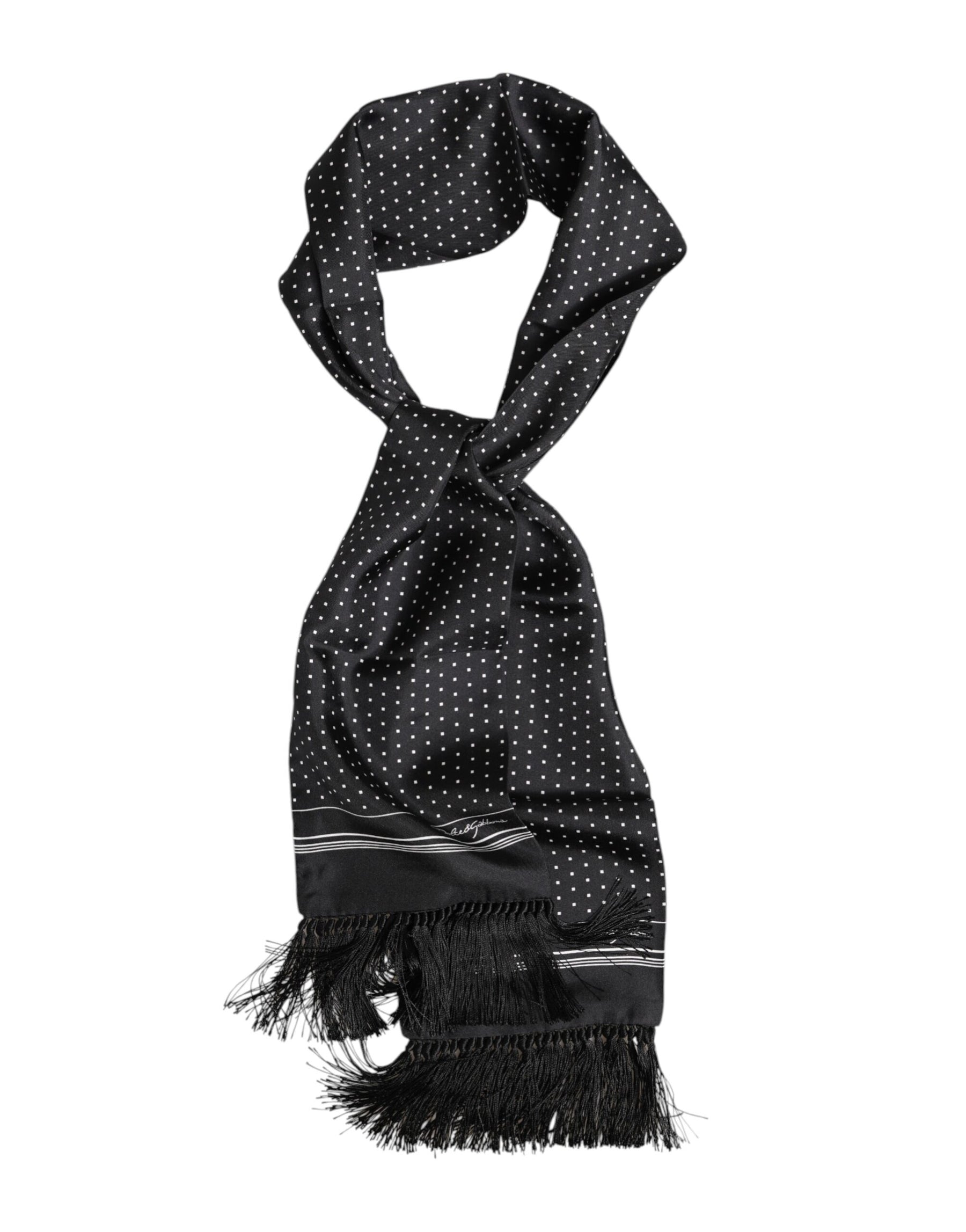 Dolce & Gabbana Black White Polka Dot Fringes Foulard Scarf | Regal Royce