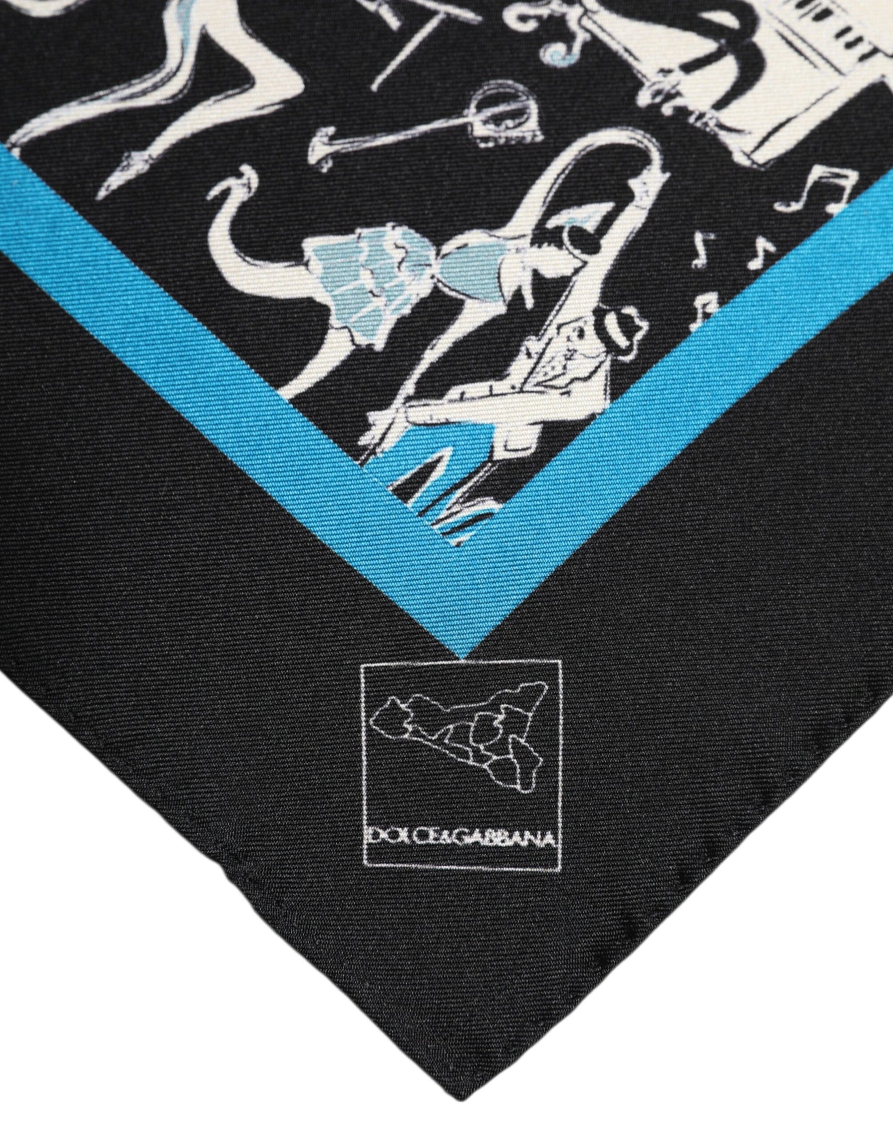 Dolce & Gabbana Black Jazz Club Silk Square Men Foulard Scarf | Regal Royce