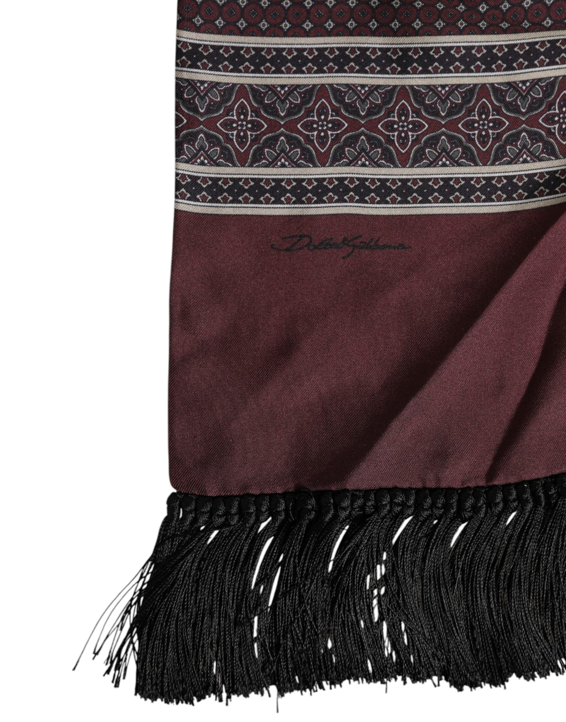 Dolce & Gabbana Maroon Dotted Silk Fringes Foulard Scarf | Regal Royce
