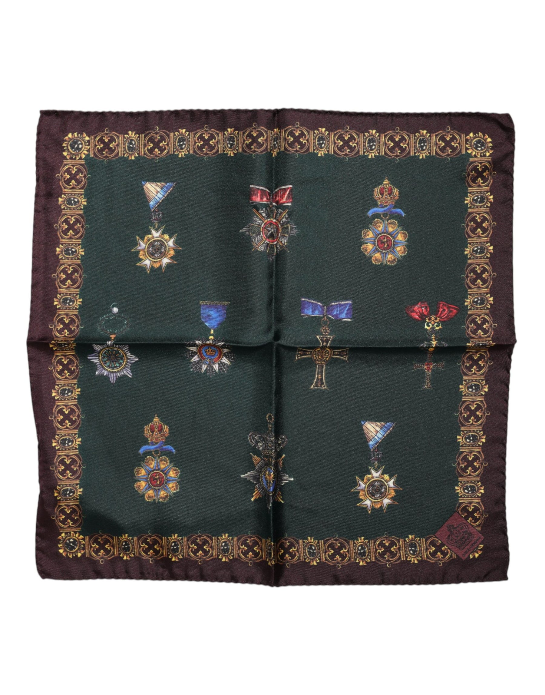 Dolce & Gabbana Green Medals Silk Square Foulard Scarf | Regal Royce