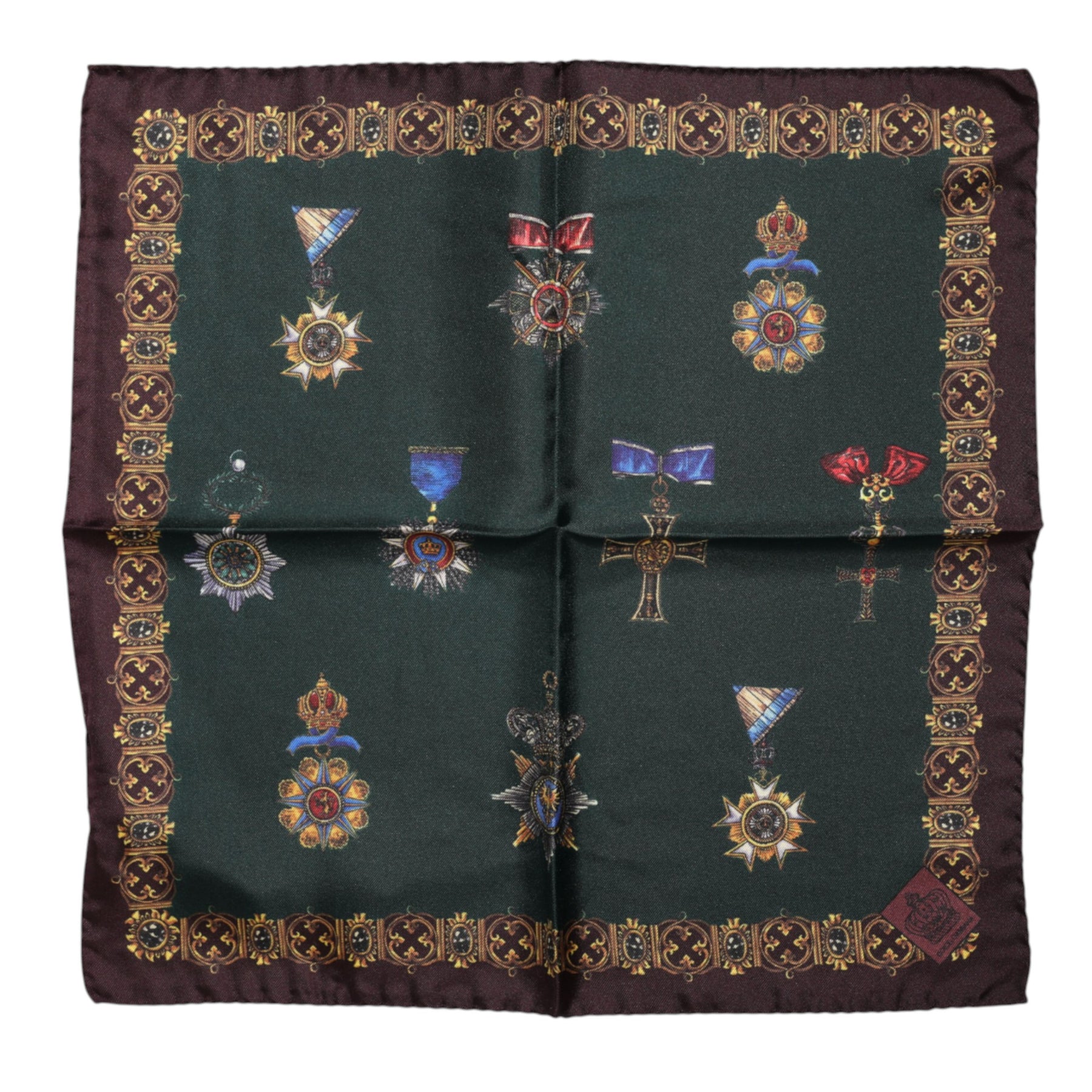 Dolce & Gabbana Green Medals Silk Square Foulard Scarf | Regal Royce
