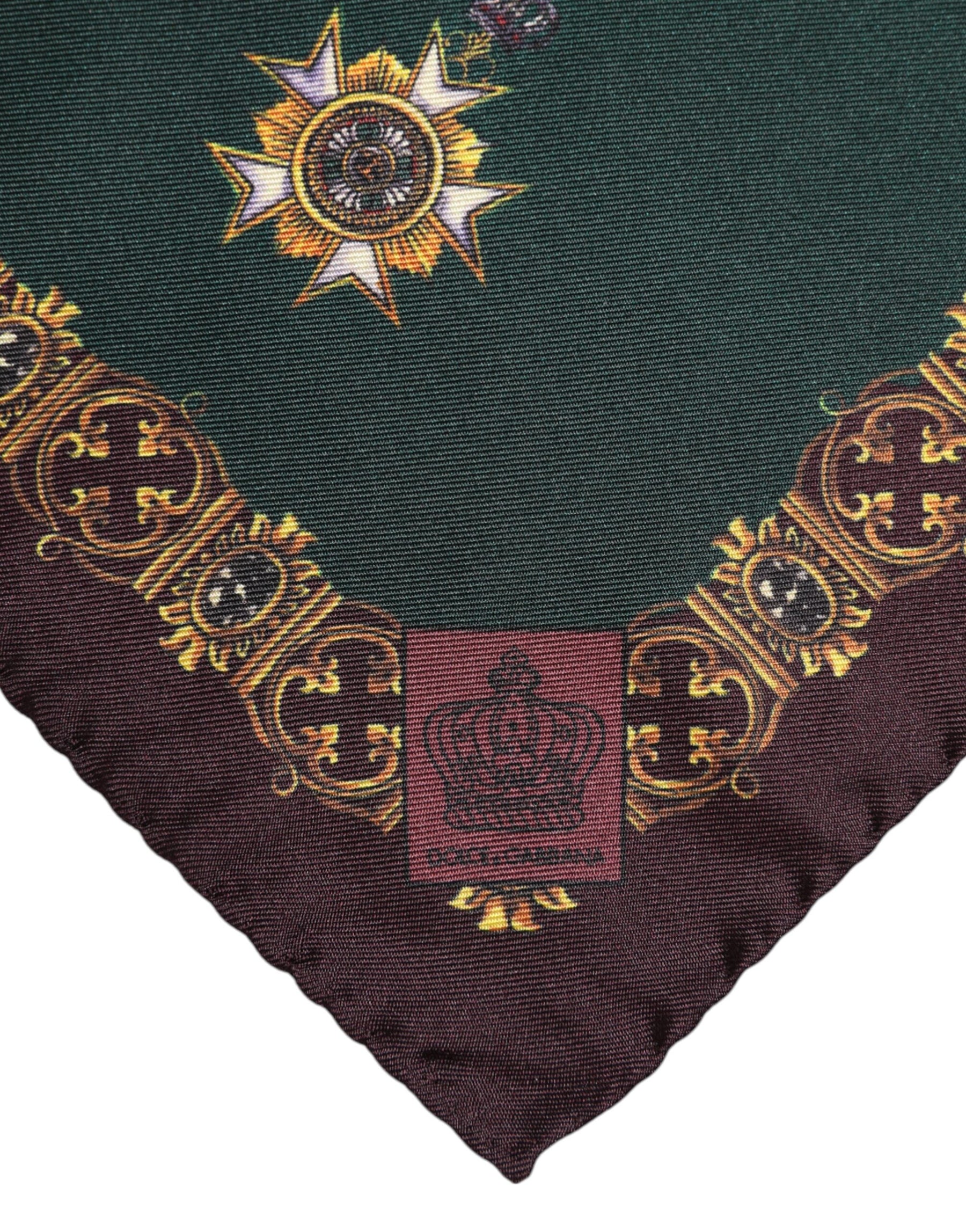 Dolce & Gabbana Green Medals Silk Square Foulard Scarf | Regal Royce
