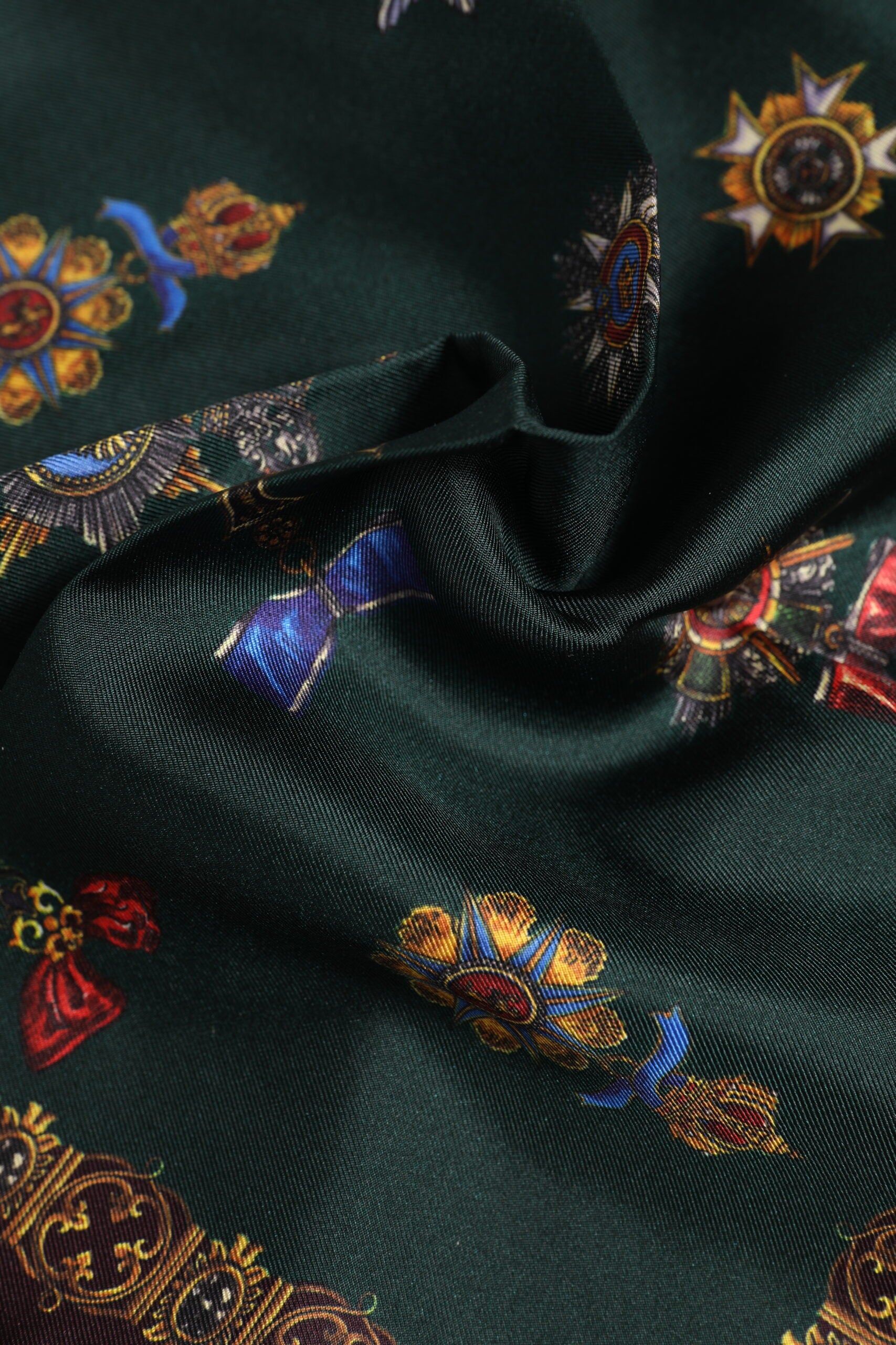 Dolce & Gabbana Green Medals Silk Square Foulard Scarf | Regal Royce