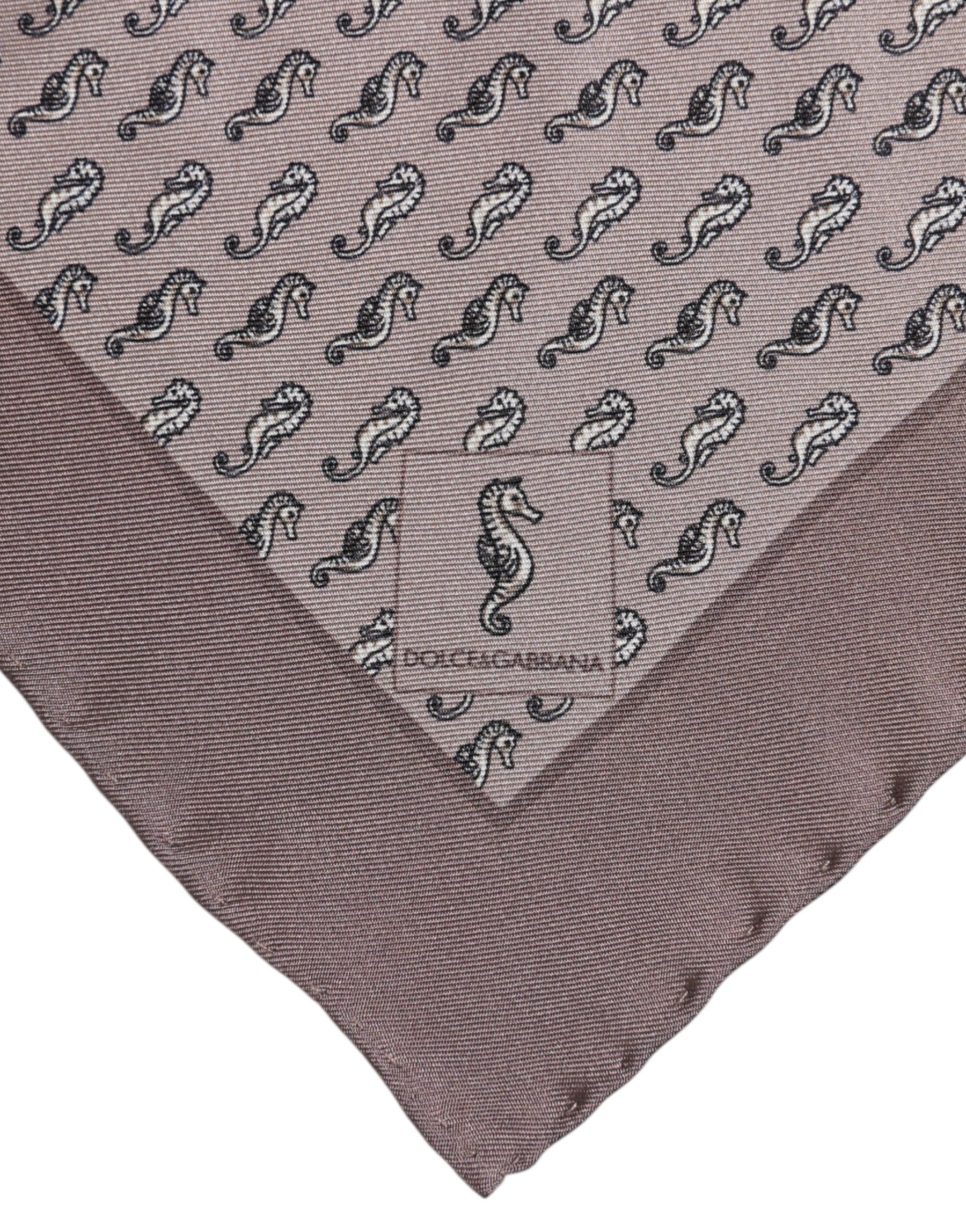 Dolce & Gabbana Brown Sea Horse Silk Square Foulard Scarf | Regal Royce