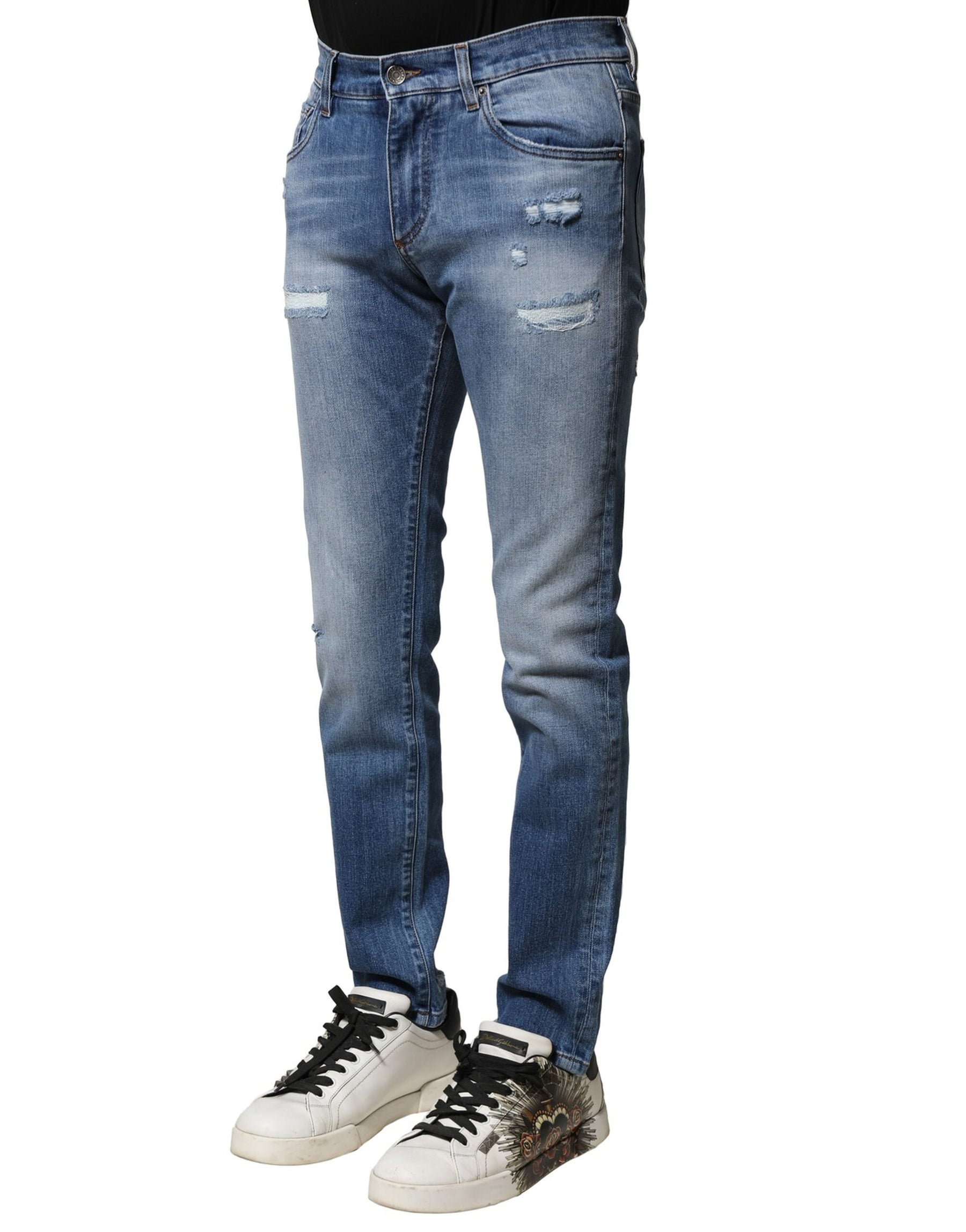 Dolce & Gabbana Blue Washed Cotton Skinny Men Denim Jeans | Regal Royce