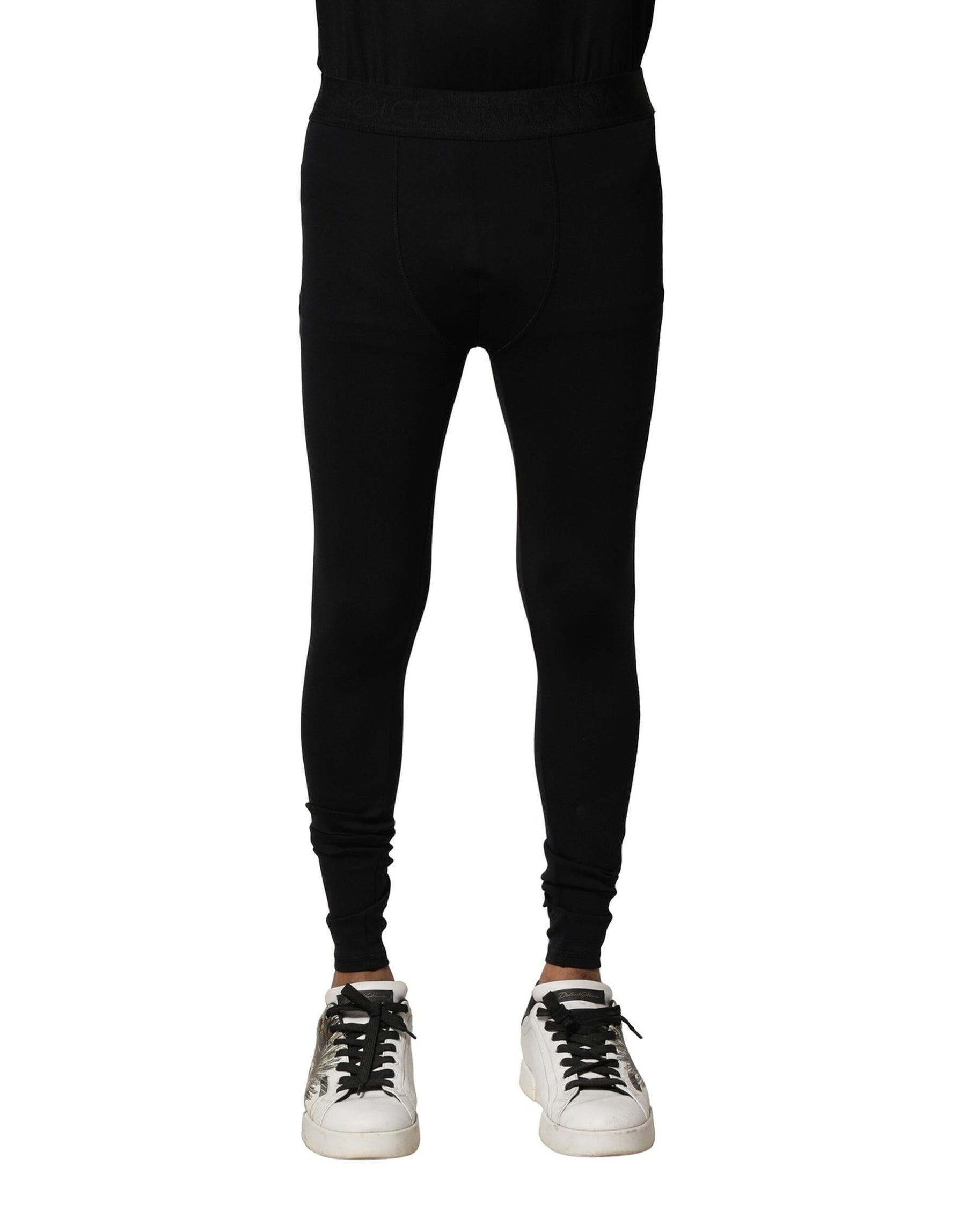 Dolce & Gabbana Black Nylon Elastic Logo Men Leggings Pants | Regal Royce