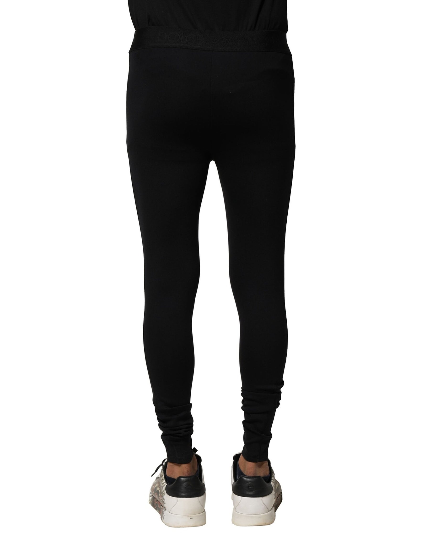 Dolce & Gabbana Black Nylon Elastic Logo Men Leggings Pants | Regal Royce