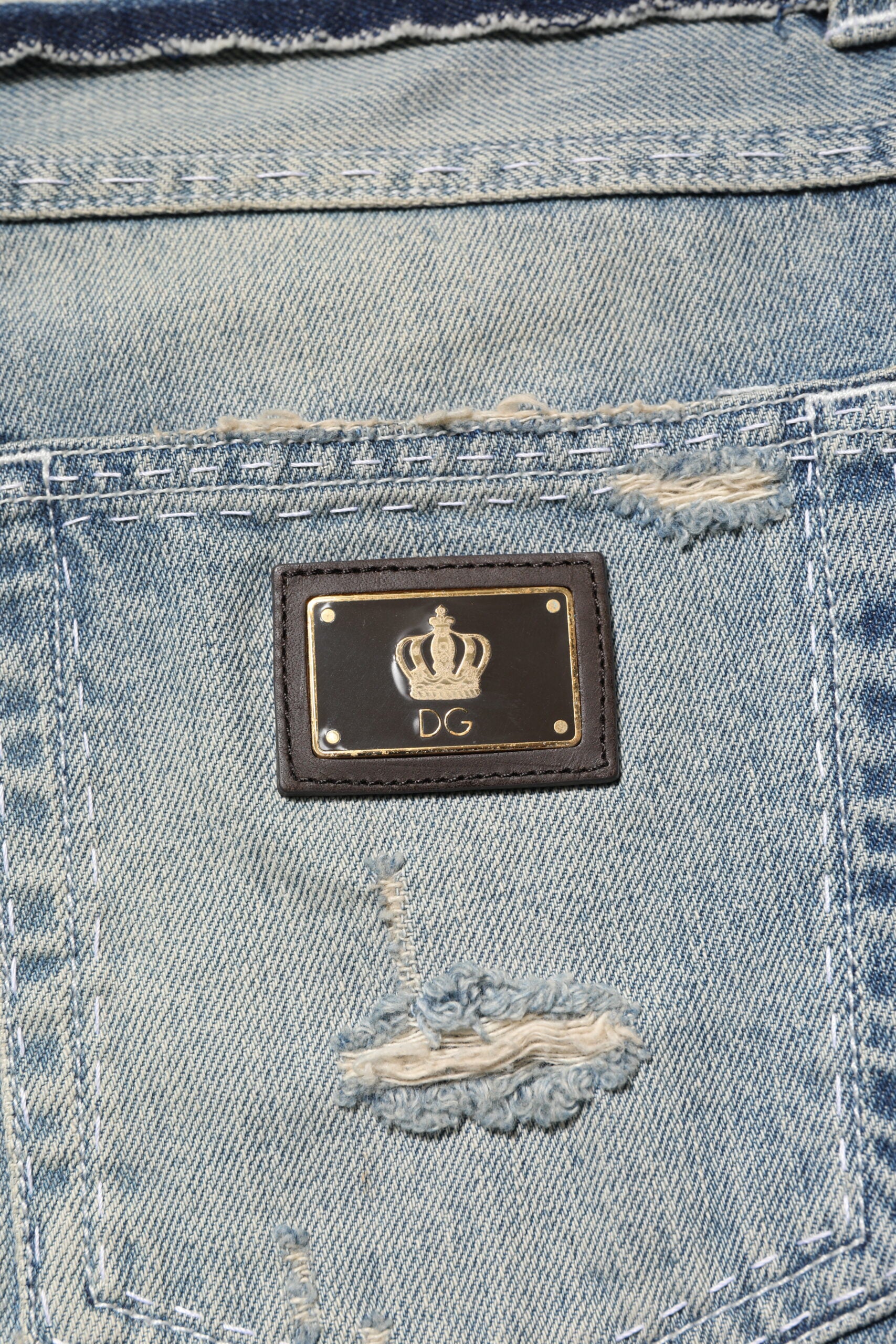 Dolce & Gabbana Light Blue Tattered Straight Men Denim Jeans | Regal Royce