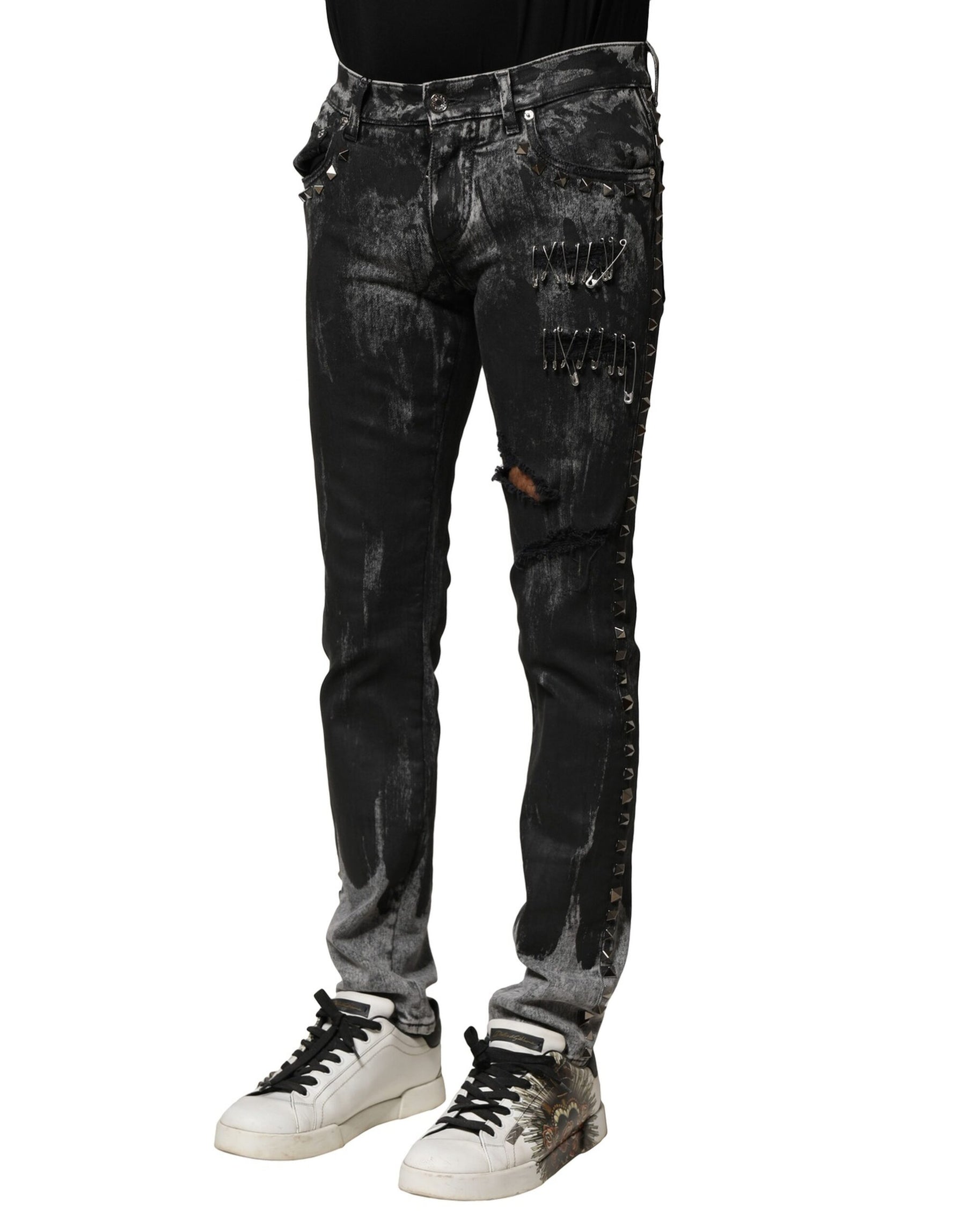 Dolce & Gabbana Black Washed Embellished Skinny Denim Jeans | Regal Royce