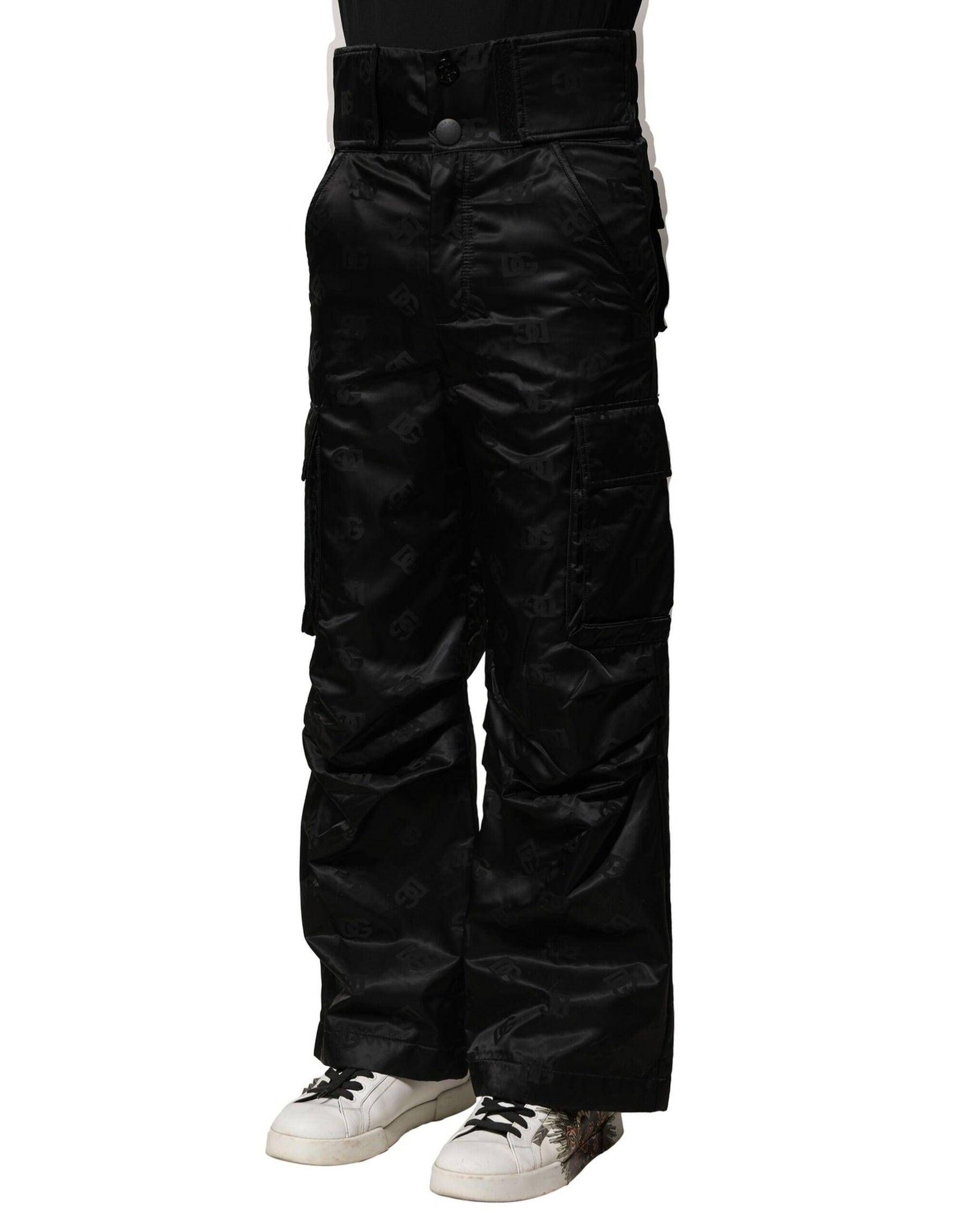 Dolce & Gabbana Black Nylon DG Logo Straight Pants | Regal Royce