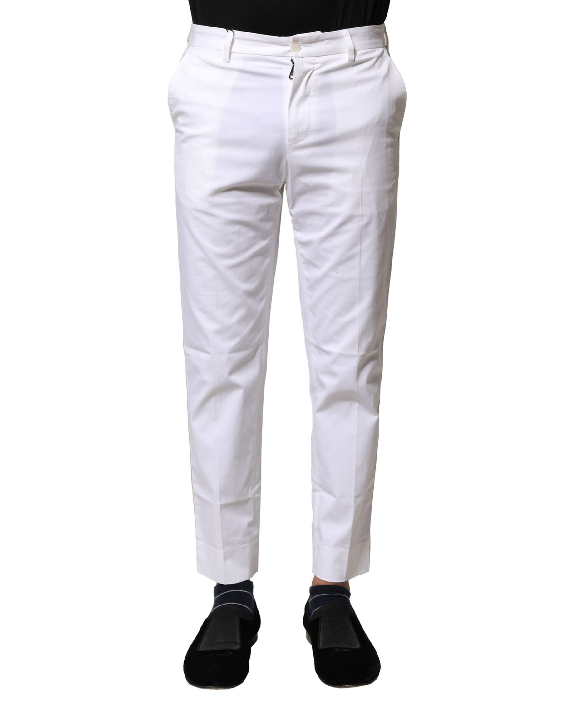 Dolce & Gabbana White Cotton Straight Logo Men Pants | Regal Royce